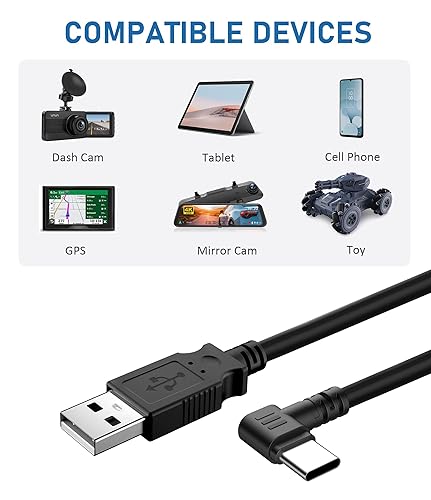 Miniatura 6 de YQMAJIM Cable de alimentación para cámara de salpicadero, (USB tipo C de 10 pies) más grueso, cable de carga USB C de 90 grados con anillo