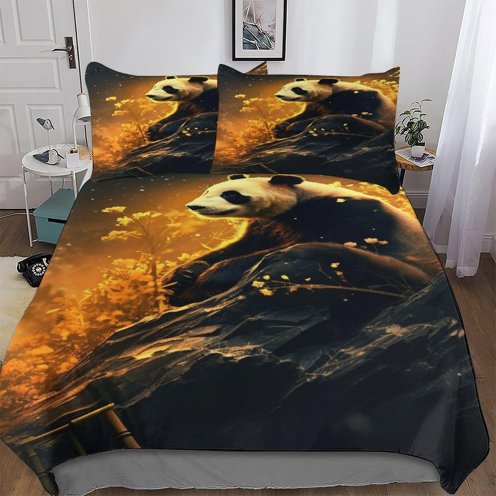Parure de lit panda 3D en microfibre 220x240 cm hypoallergénique avec housse de couette et taies