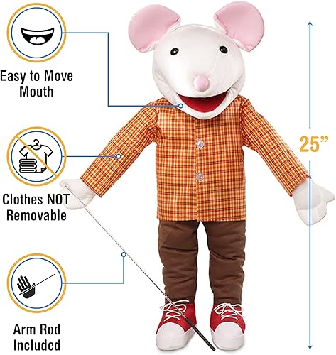 Miniatura 2 de Ratón de 25 pulgadas con zapatillas, cuerpo completo, estilo ventrílocuo, marioneta animal
