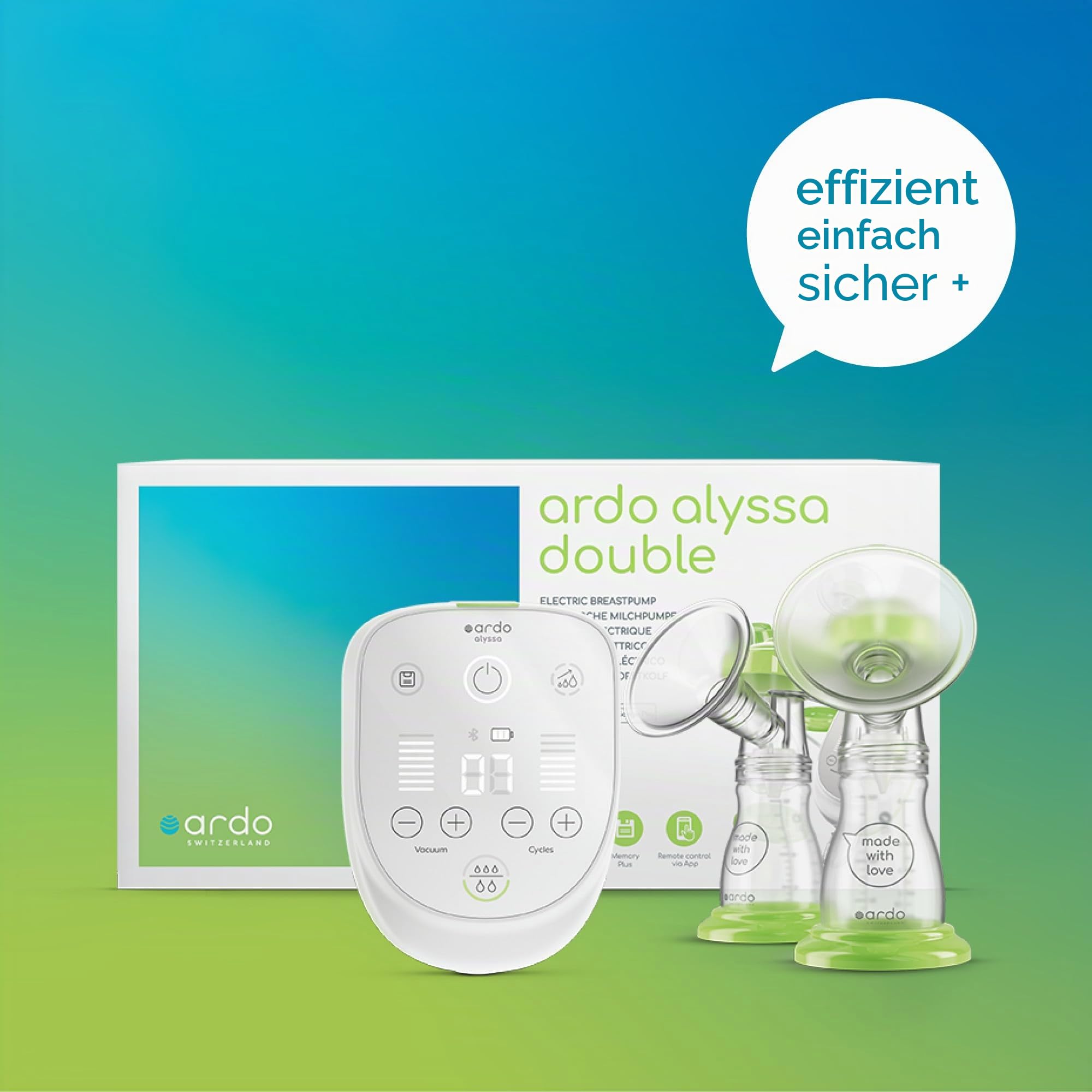 Ardo ALYSSA DOUBLE elektrische Doppel-Milchpumpe - App-Steuerung & Power Pumping - Schweizer Qualitätsversprechen - sanft, sicher und leise - elektrische Muttermilch-Brustpumpe