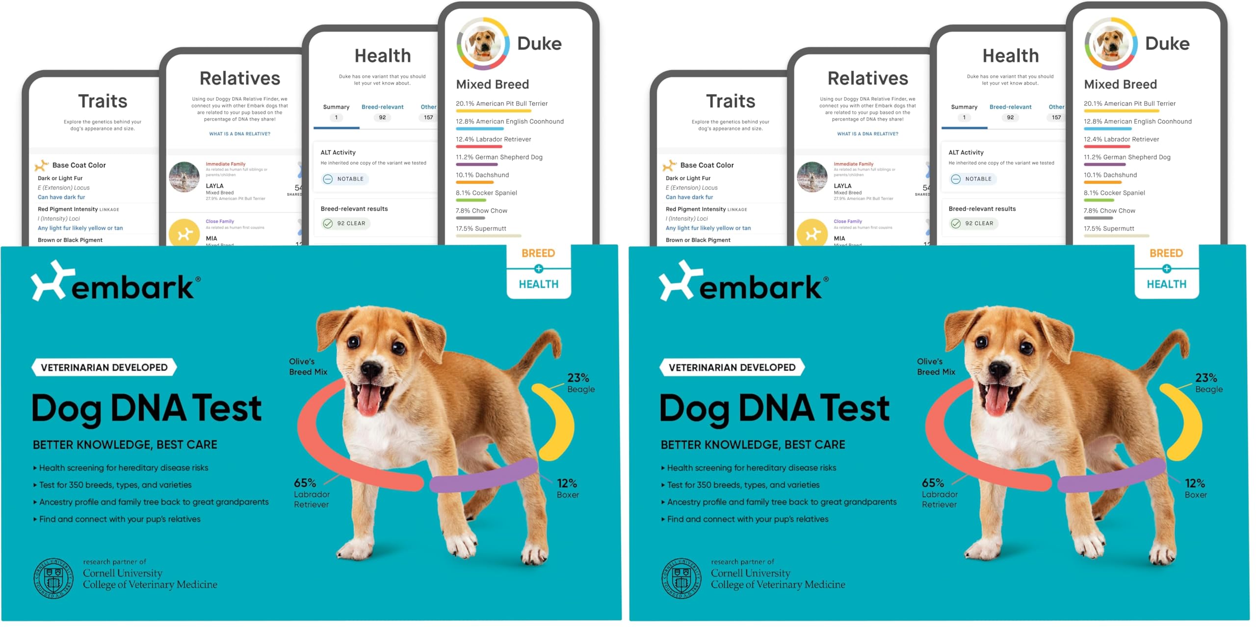 Embark Breed &amp; Health Dog DNA Test - 400+ Breeds, 270+ Health Conditions, Allergy Risk Score, Relatives, and More (Pack of 2)