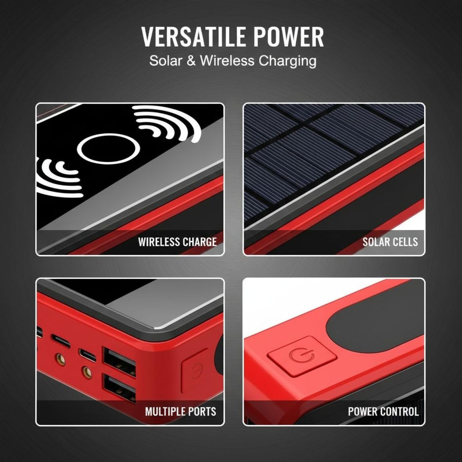 Caricatore solare Power Bank con ricarica wireless, capacità 40000 mAh, capacità effettiva 20000 mAh, fonte di alimentazione mobile portatile per uso esterno di emergenza, regolazione intelligente