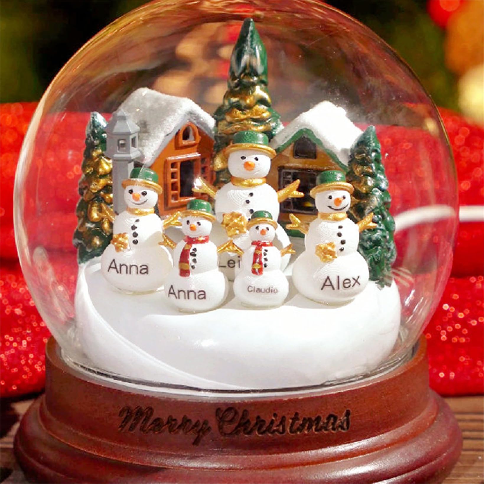 Bola de cristal personalizada de muñeco de nieve con 1-8 nombres, globos de nieve de Navidad con luces, decoración del hogar de mesa de Navidad, regalo para familia, abuela, mamá, abuelo (lámpara de