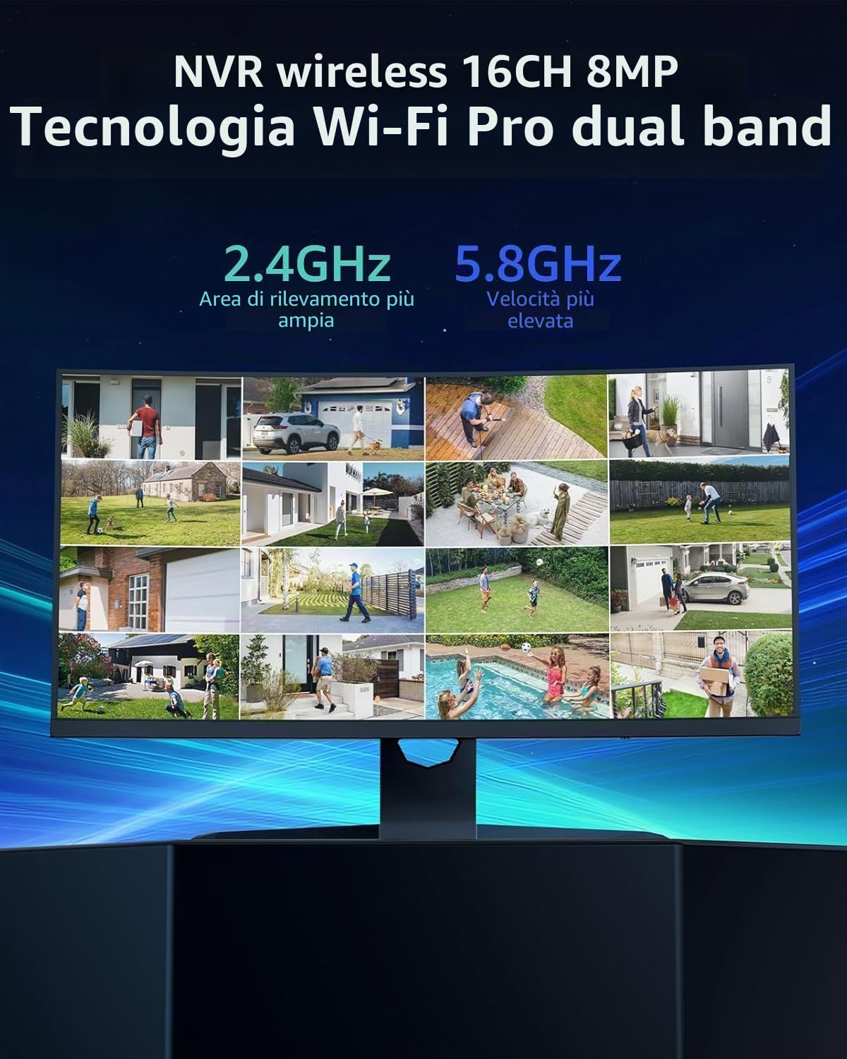 ANNKE Set di telecamere di sorveglianza da 5 MP, per esterni, Wi-Fi, 16 CH 4 K NVR con 12 telecamere PT, visione notturna a colori, audio bidirezionale, riconoscimento intelligente delle persone