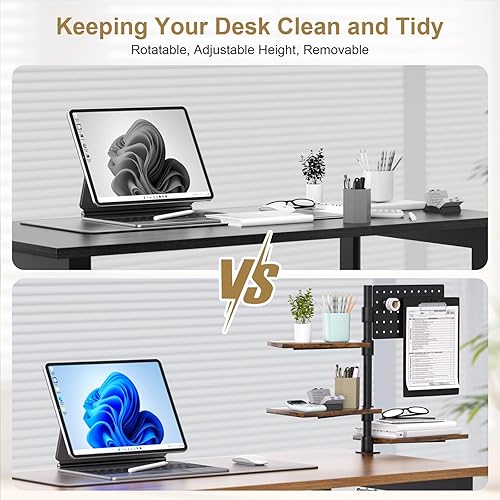 Miniatura 6 de Estante de escritorio con abrazadera de 3 niveles, ajustable giratorio de 360 por encima o debajo del escritorio, con capacidad para 33 libras,