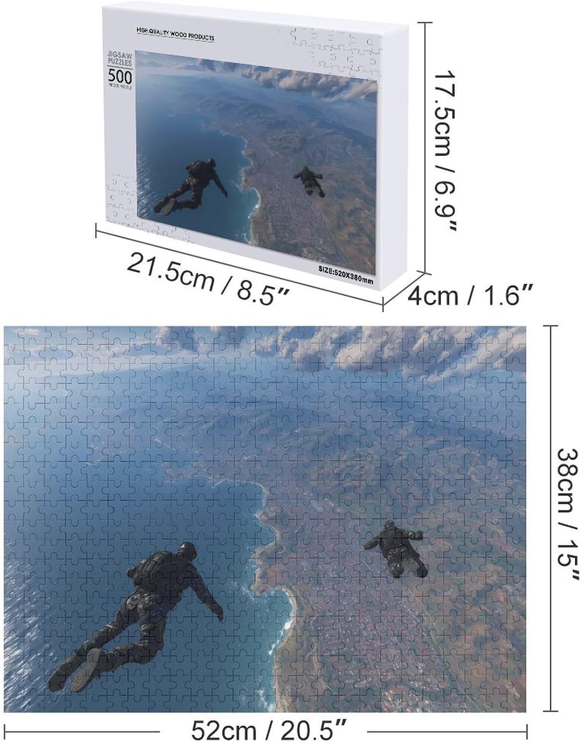 Skydiving Jump High Parachute Puzzles for Adults 500 PCS Wooden Jigsaw Puzzle Wall Decor Christmas