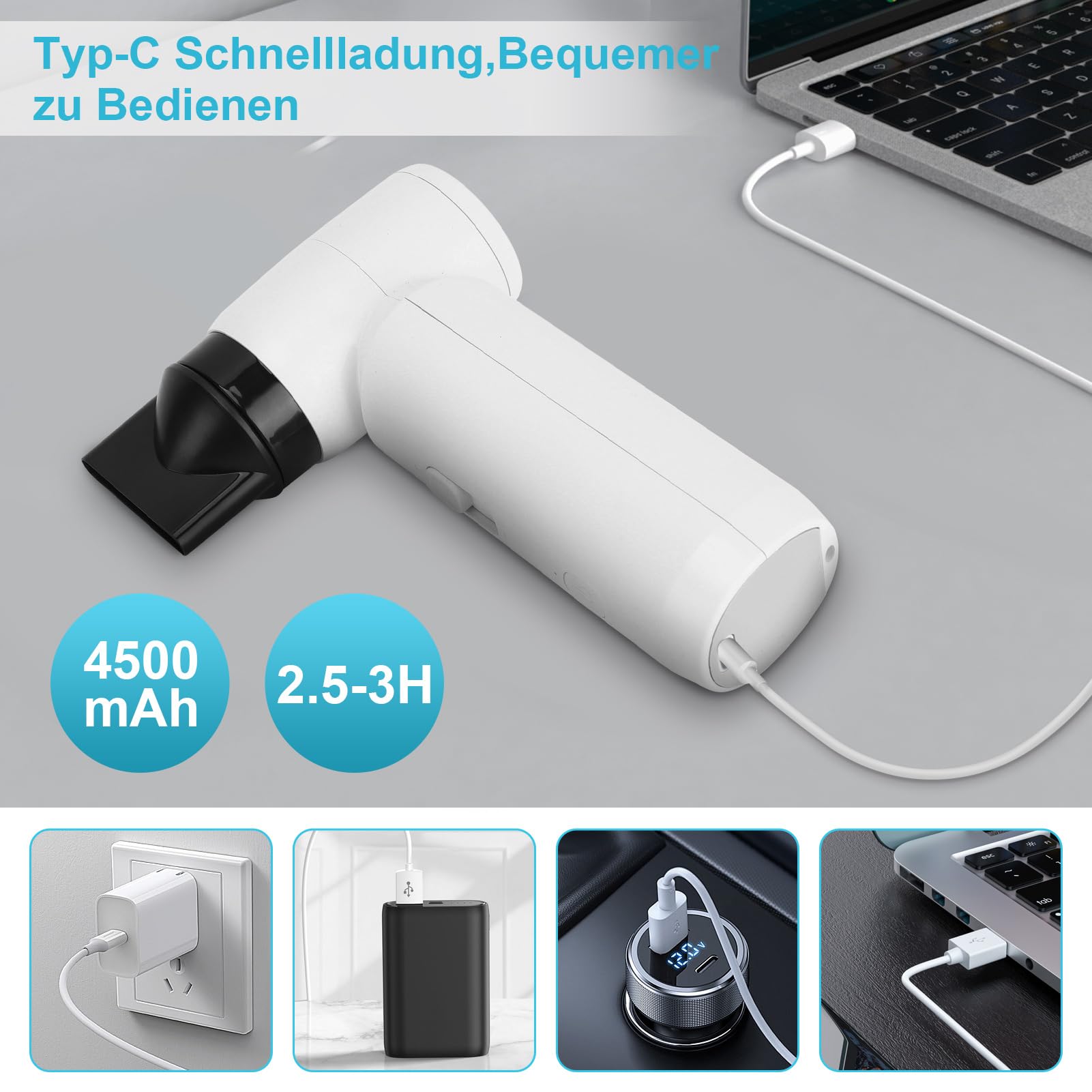 Aspirador Soplador de Mano Potente, Aspiradora de Mano para PC Aire Comprimido Limpieza PC Sin Cable, para PC computadora Sofá Mascotas Automóvil 80000RPM 4500mAh
