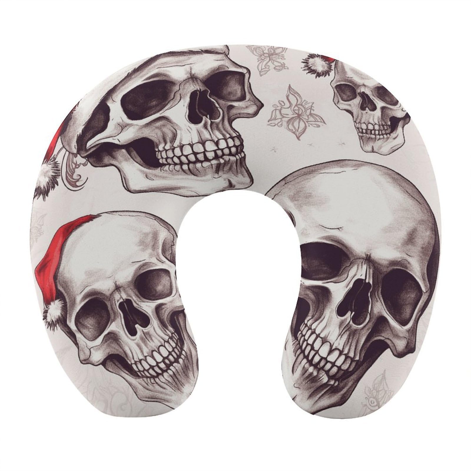 Adfgyerh Style Sketchy Skulls U-Shaped Pillow，Memory Foam Pillow Core，Cushion ，Provide Neck Support ，Travel Pillow，Suitable For Airplanes, Cars, Homes, And Offices.