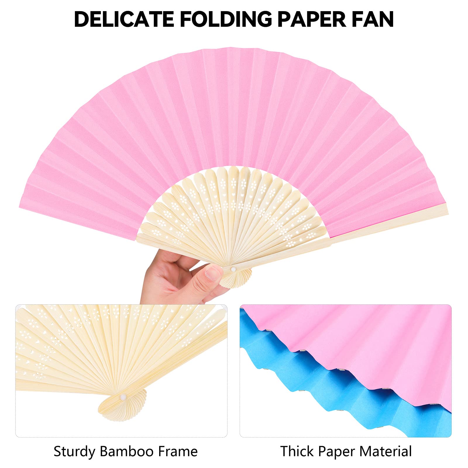 Aneco Papierfächer mit Bambus, 48 Stück, für Hochzeit, Party, Zuhause, DIY, mehrfarbig