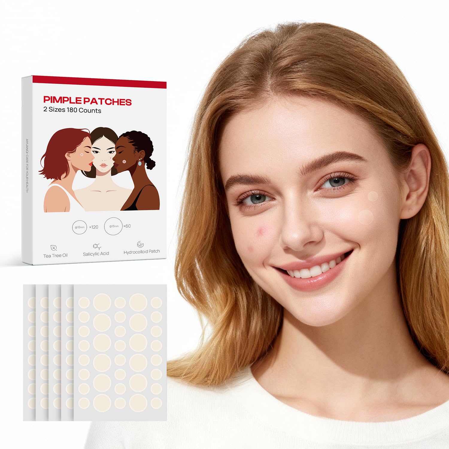 Large Pimple Patches for Facial Use 180 Pieces in Two Sizes Acne Hydrocolloid Patches with Salicylic Acid and
