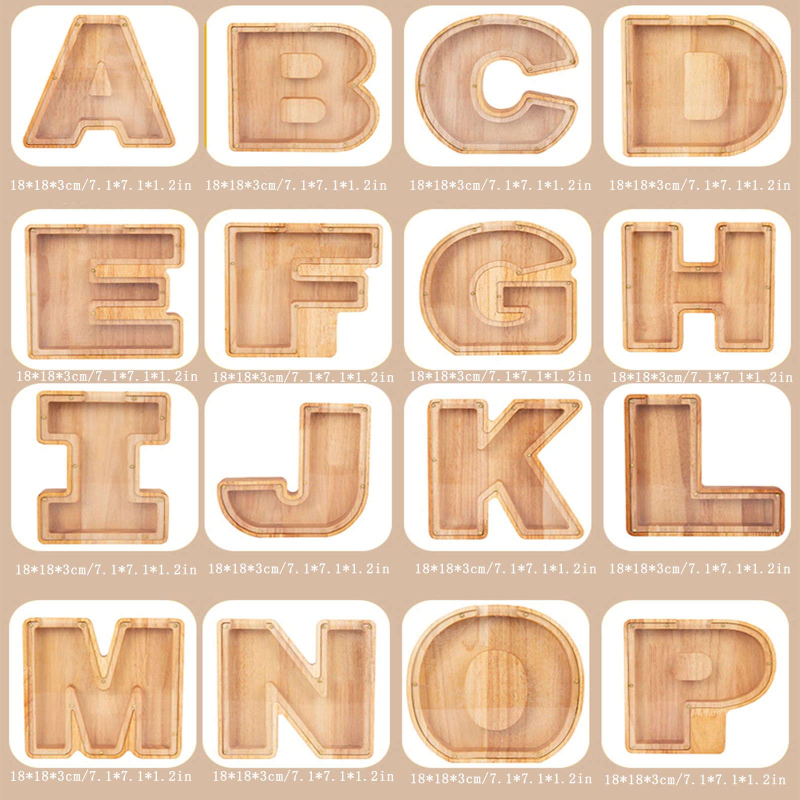 Hucha for niños,Alcancía con Letras Personalizadas, Alfabeto de Madera, Hucha, Banco de Billetes, Regalo de cumpleaños, decoración del hogar for niños, niñas, Adultos-D-18 * 3 * 18 cm(B)