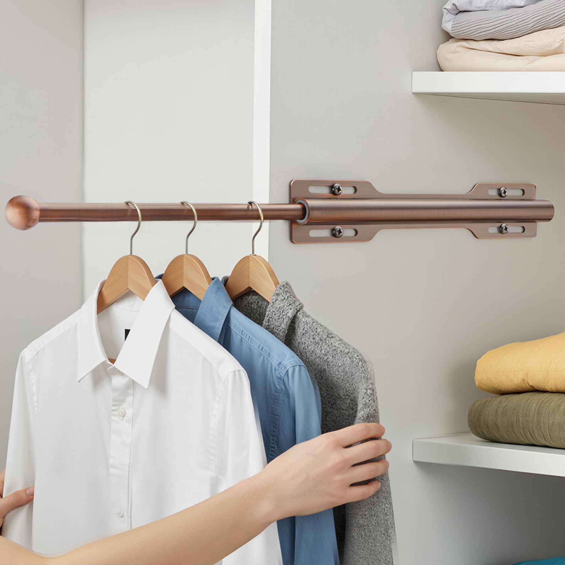 LOMILD Valet Rod for Closet Pull Out, Rod for Bedroom Laundry Room Bathroom, Brushed Red Bronze