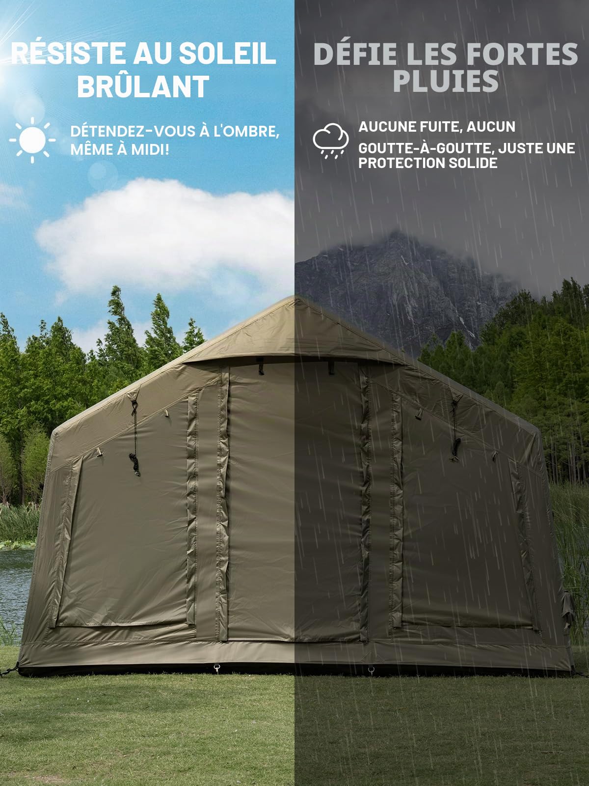 TOMOUNT Grande tente gonflable pour 6 personnes, 300D imperméable en polyester avec sac de rangement et pompe à air, tente de camping pour l'extérieur, le camping, la randonnée