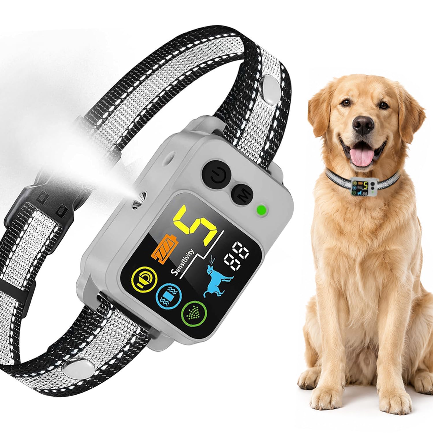 Collar Antiladridos de Citronela para Perros – Collar de Entrenamiento con Spray, 5 Sensibilidades & Modos de Beep Vibración Spray, Parada Automática del Ladrido para Perros Grandes Mediano Pequeños