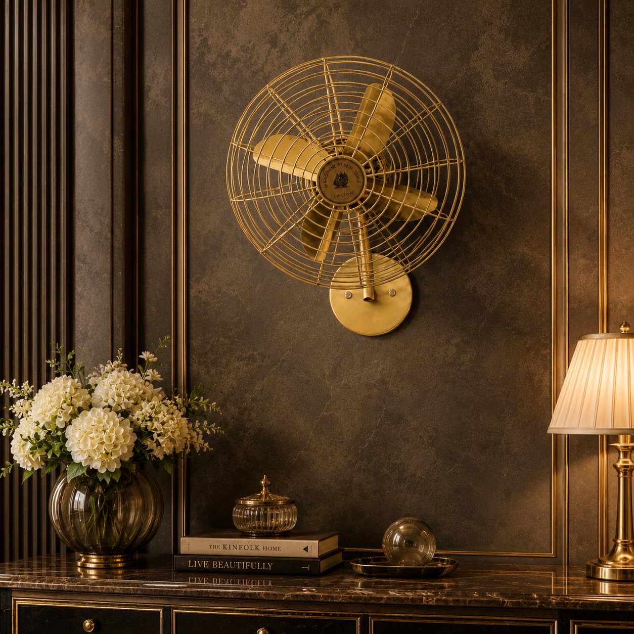Vintage Brass Wall Fan, Solid Brass, Antique Brass Finish, 4 Blades, 3 Speed Settings, Wall Mounted-image-9