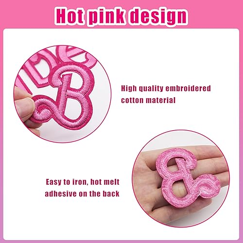 Miniatura 6 de 6 parches para planchar de color rosa intenso, pequeños parches de letras para planchar, letras cursivas bordadas, alfabeto de costura para