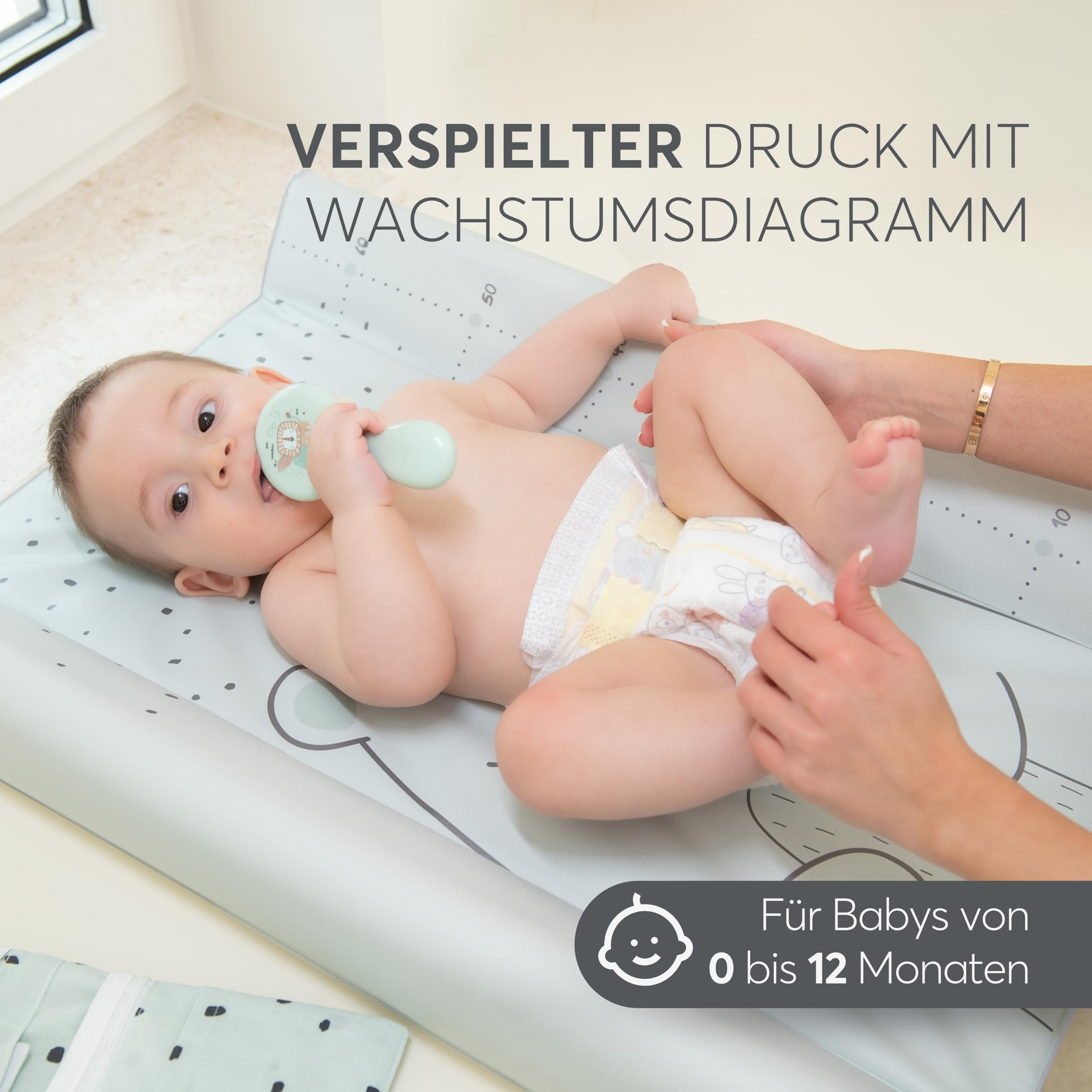 KikkaBoo Wickelauflage Abwaschbar 80x50 cm SLEEPY SHEEP, Für Babys, Wasserdicht Und Hygienisch, Weiche PVC-Oberfläche, Gepolstert, Für Wickeltisch Oder Kommode, Grün