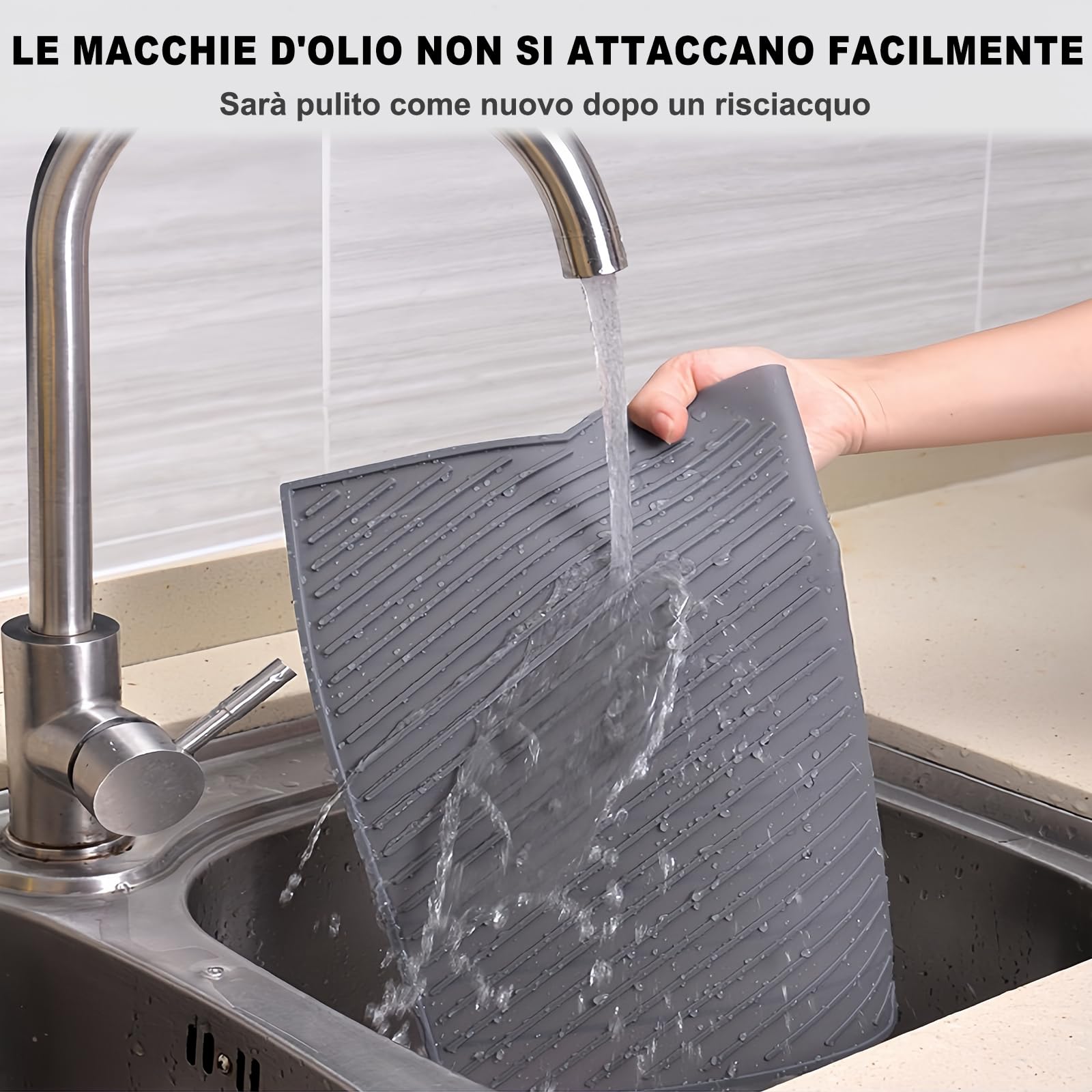 Tappetino Scolapiatti In Silicone Con Scarico – 43x33 Cm, Antiscivolo, Senza BPA, Forma A V, Per Cucina E Lavello