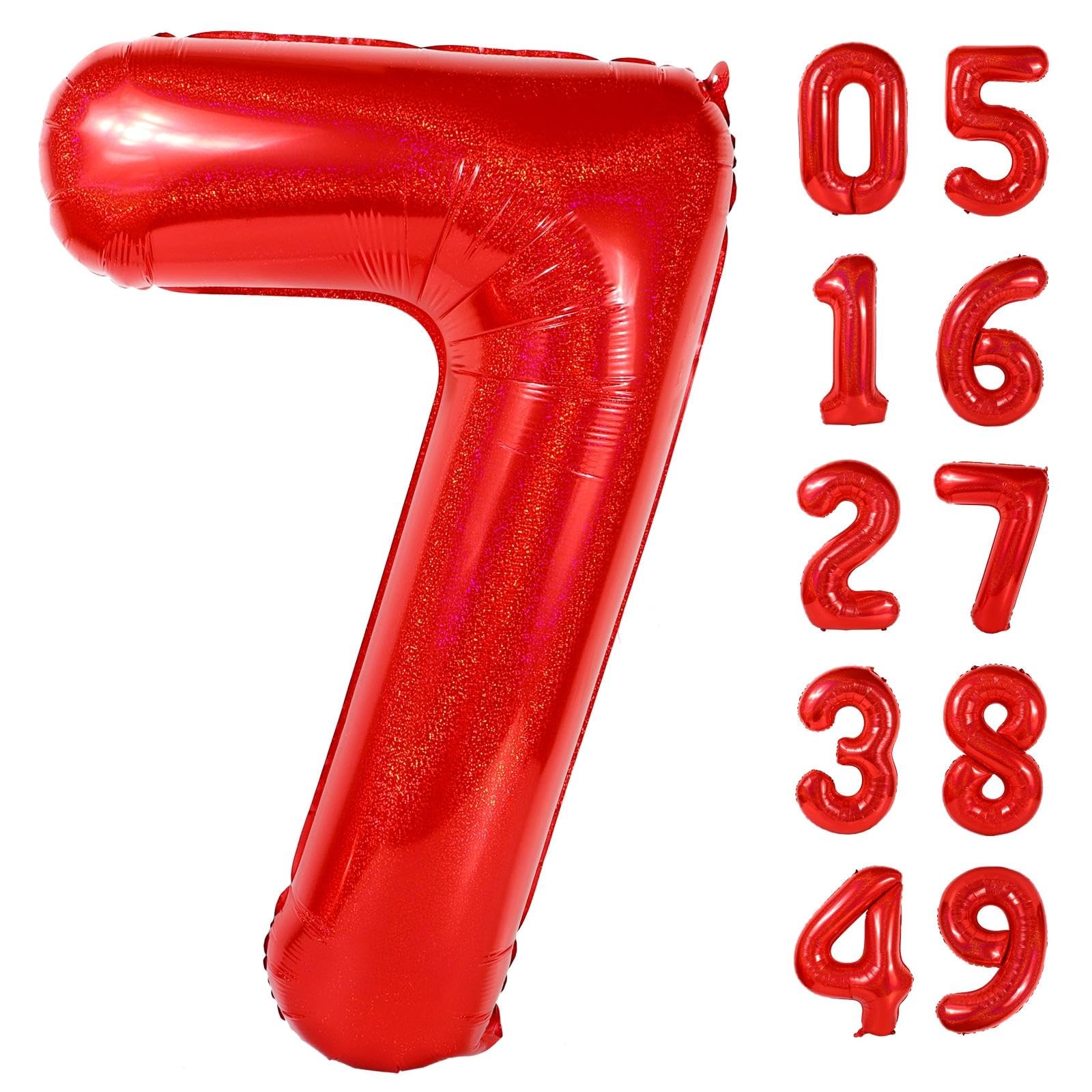 Laser Red 7 Balloon - Number Balloon 40 Inch, 7th Hot Pink Decorations