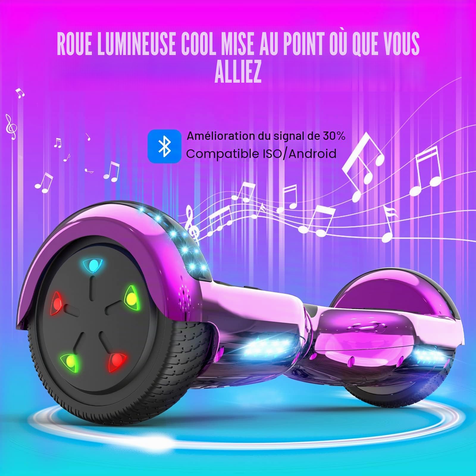 GeekMe Hoverboard Gyropode 6,5 Pouces, Électrique Auto-équilibré, Haut-Parleur Bluetooth Intégré, Enfants et Adultes