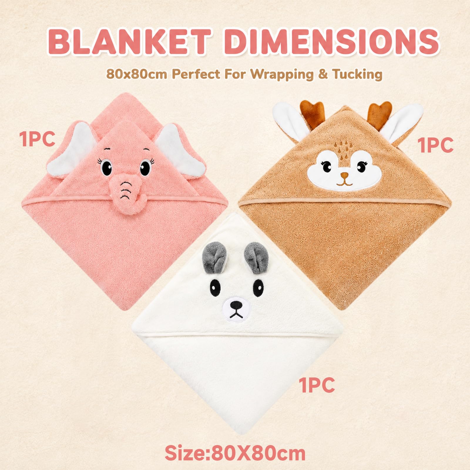 3 Pièces Serviettes À Capuche Bébé 80 X 80 Cm Serviettes Douces pour Tout-Petits Et Nouveaux-Nés