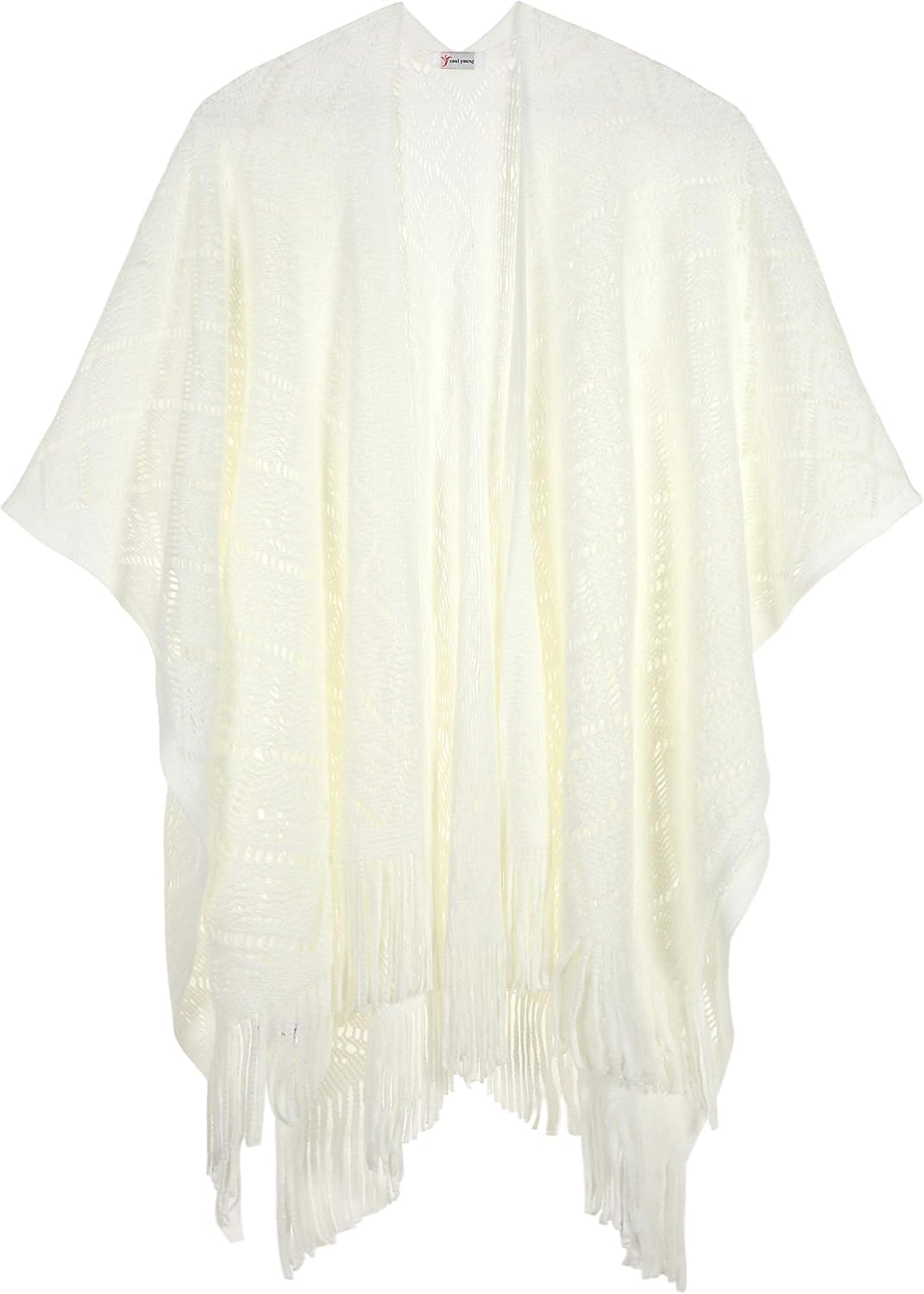 Knit Shawl Wrap for Women - Soul Young Ladies Fringe Knitted Poncho Cardigan Cape - Image 4