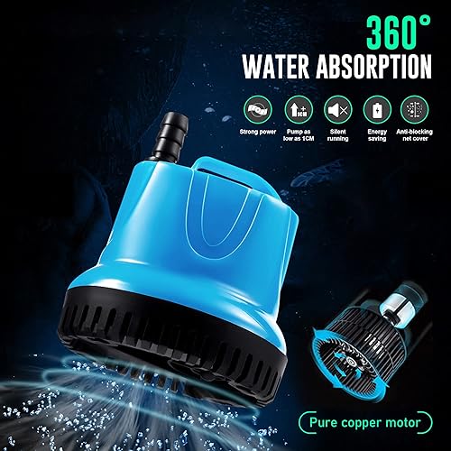 Miniatura 4 de Bomba de alimentación inferior anfibia de bajo consumo 60 W 660 GPH sumergible de baja succión para acuario, pecera, fuente de jardín, manualidades