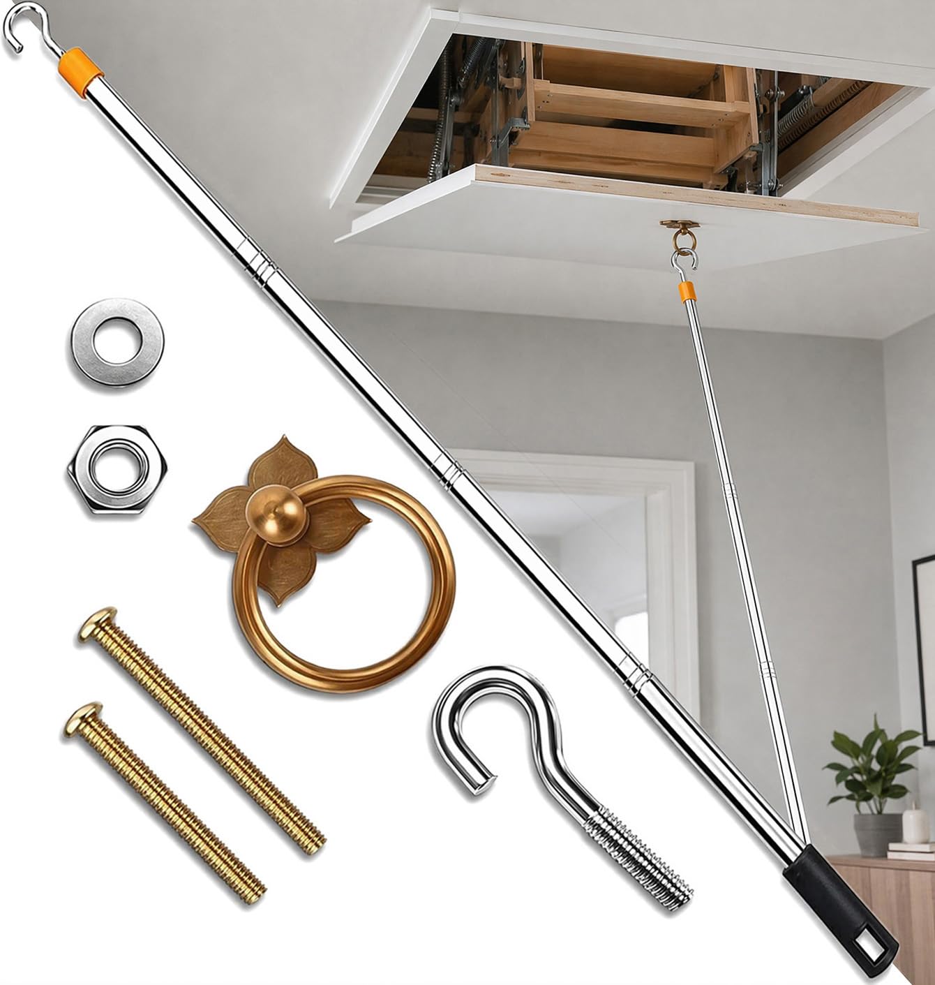 TUNEYA Multi - Functional Extension Pole and Hook Head Kit: Effortlessly Solve Attic Pull - Down Problems​ (R-1)