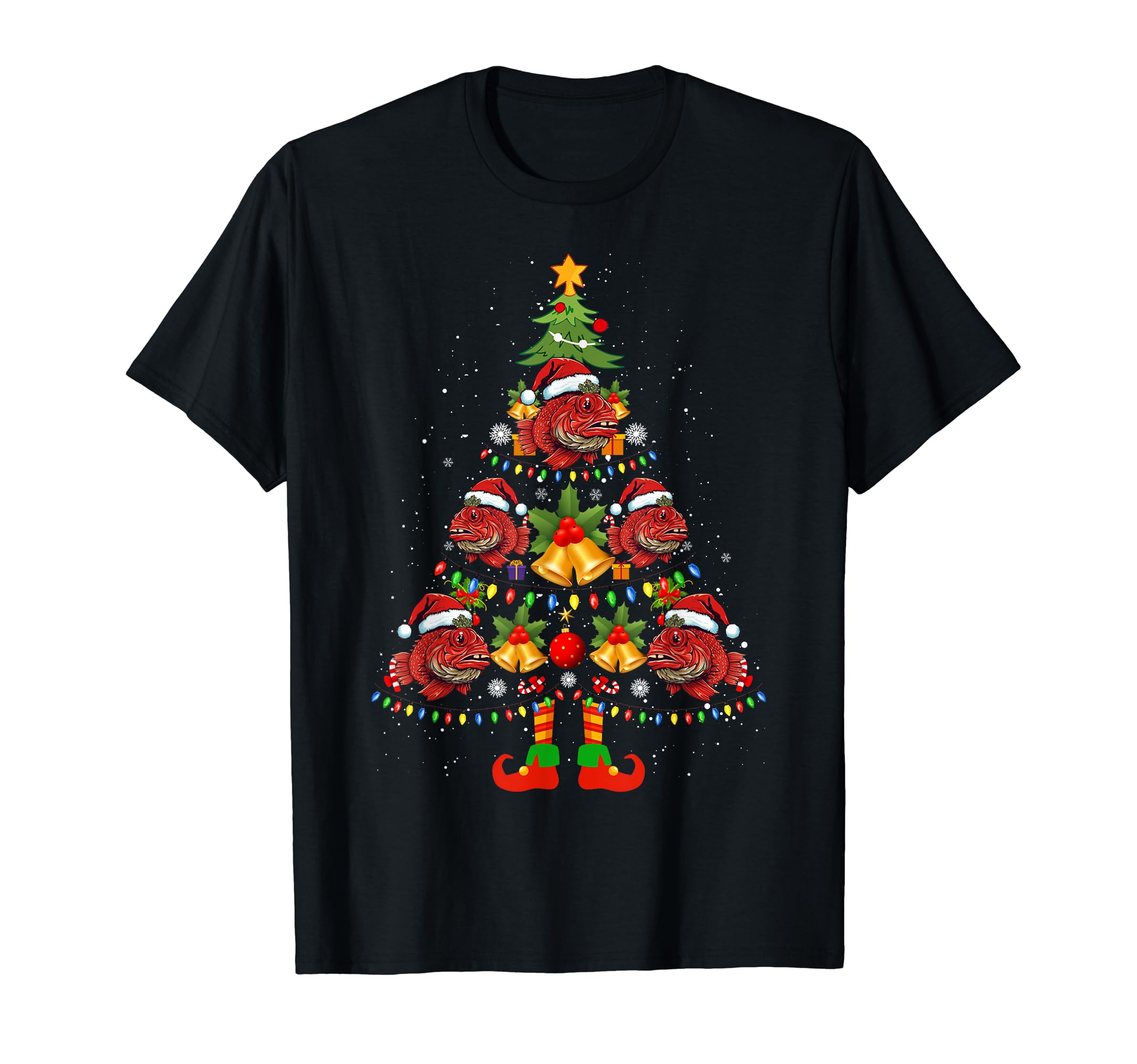 Stonefish Santa Hat Christmas Tree Light Xmas Pajama T-Shirt