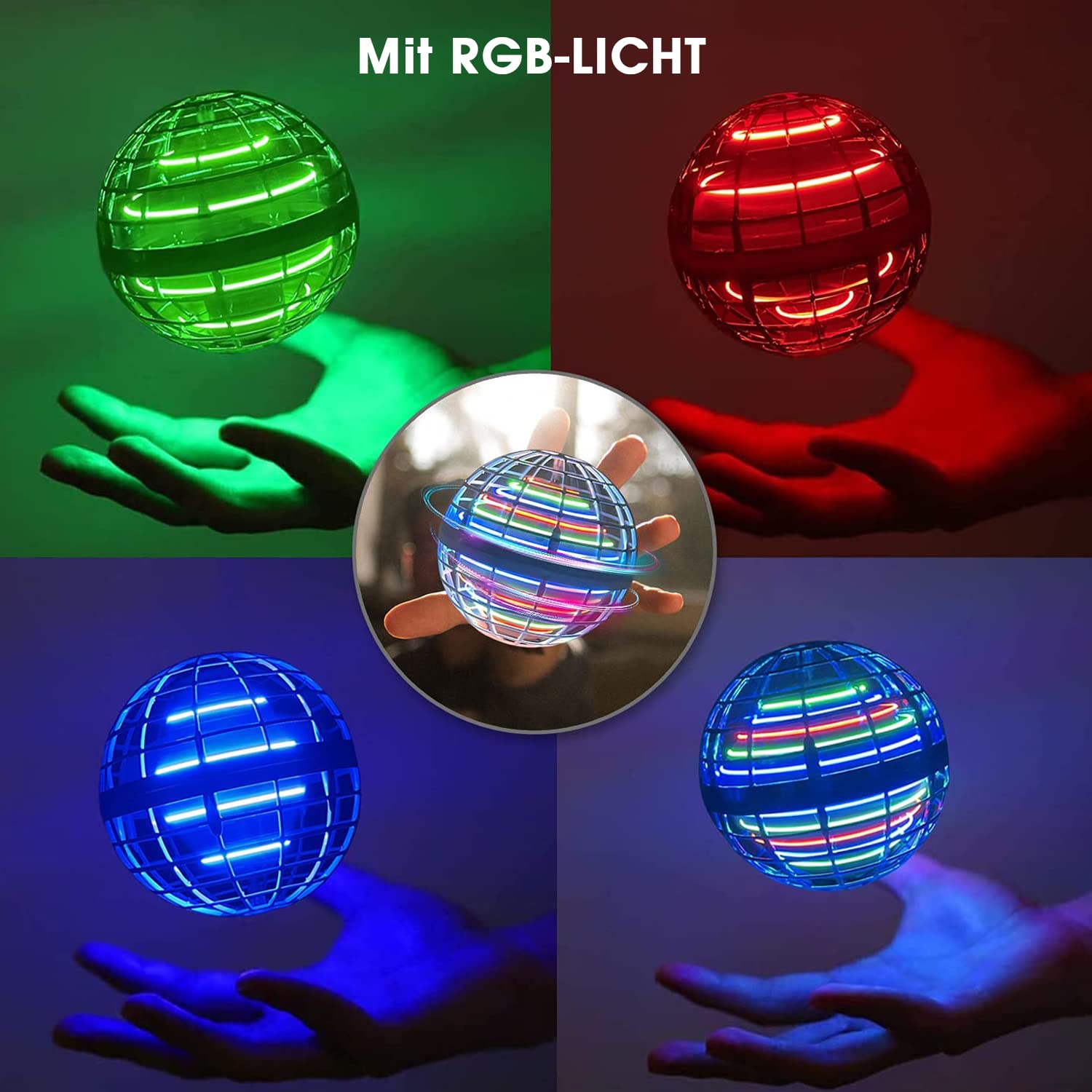 ASORT Hover Vliegende Bal – RGB-Licht, Boemerang-effect – Mini-drone Voor Binnen & Buiten – Blauw