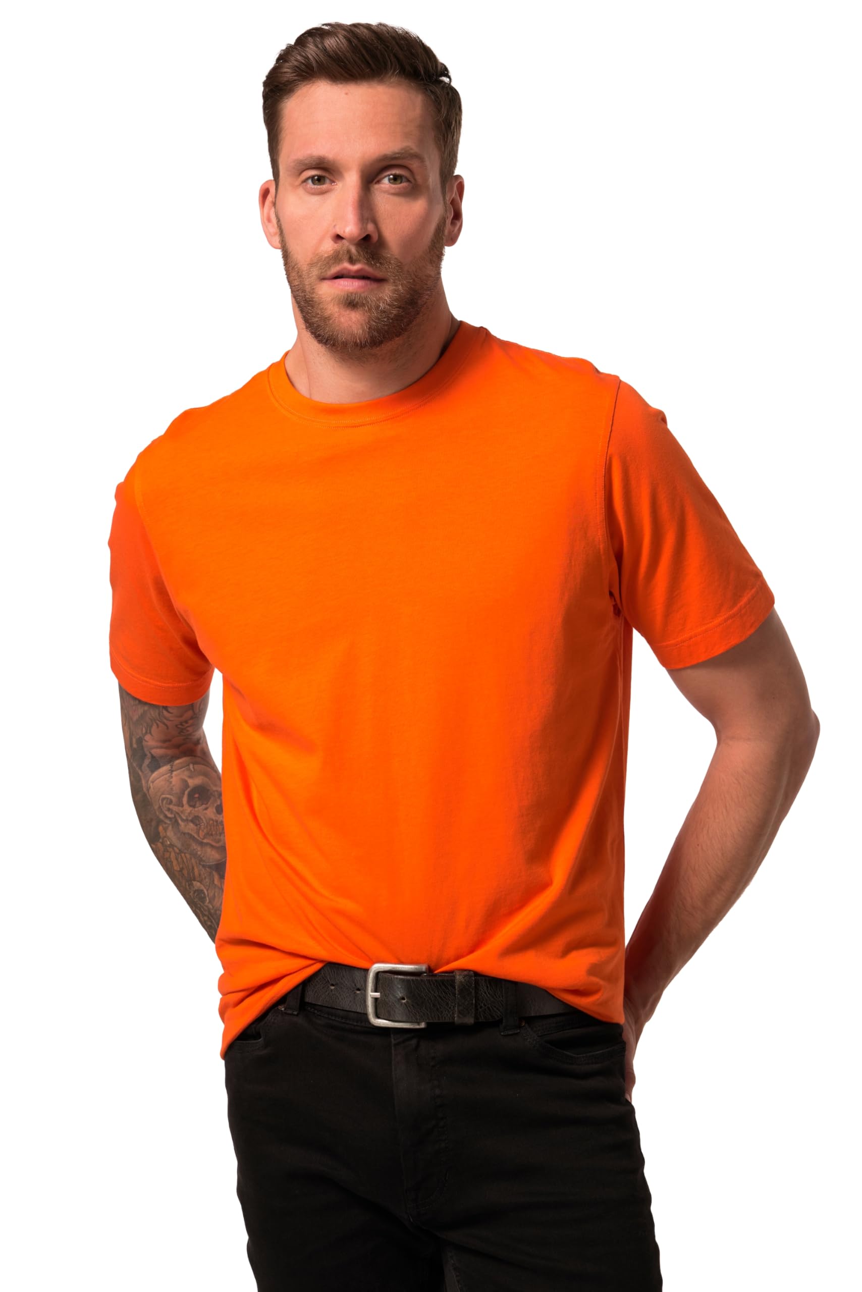 JP 1880 Men's Large Sizes Plus Sizes Menswear L-8XL Basic Crew Neck Combed Cotton up to 8XL 702558, Orange, 8XL