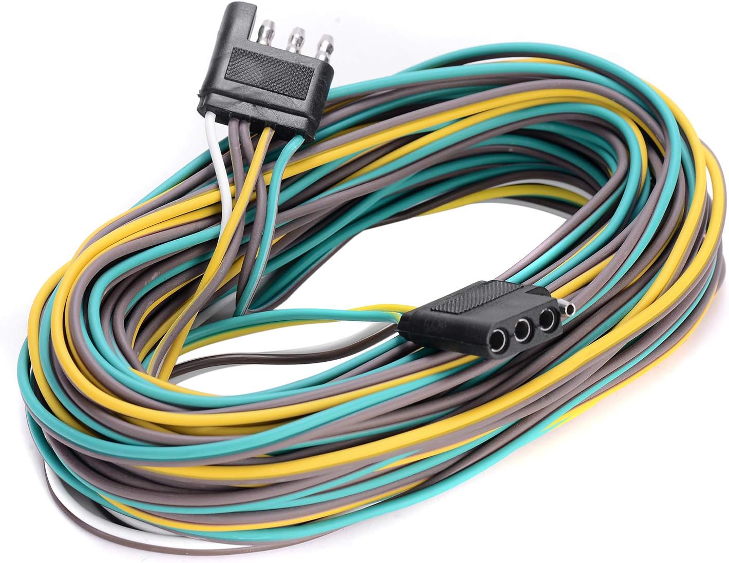 Trailer Wiring Harness Kit, 4 Pin Flat 4 Wire Trailer Wiring Connector, 21ft & 4ft Wishbond Trailer Light Kit 4 Wire Plug Connector Trailer Light Wiring for Utility Trailer Lights
