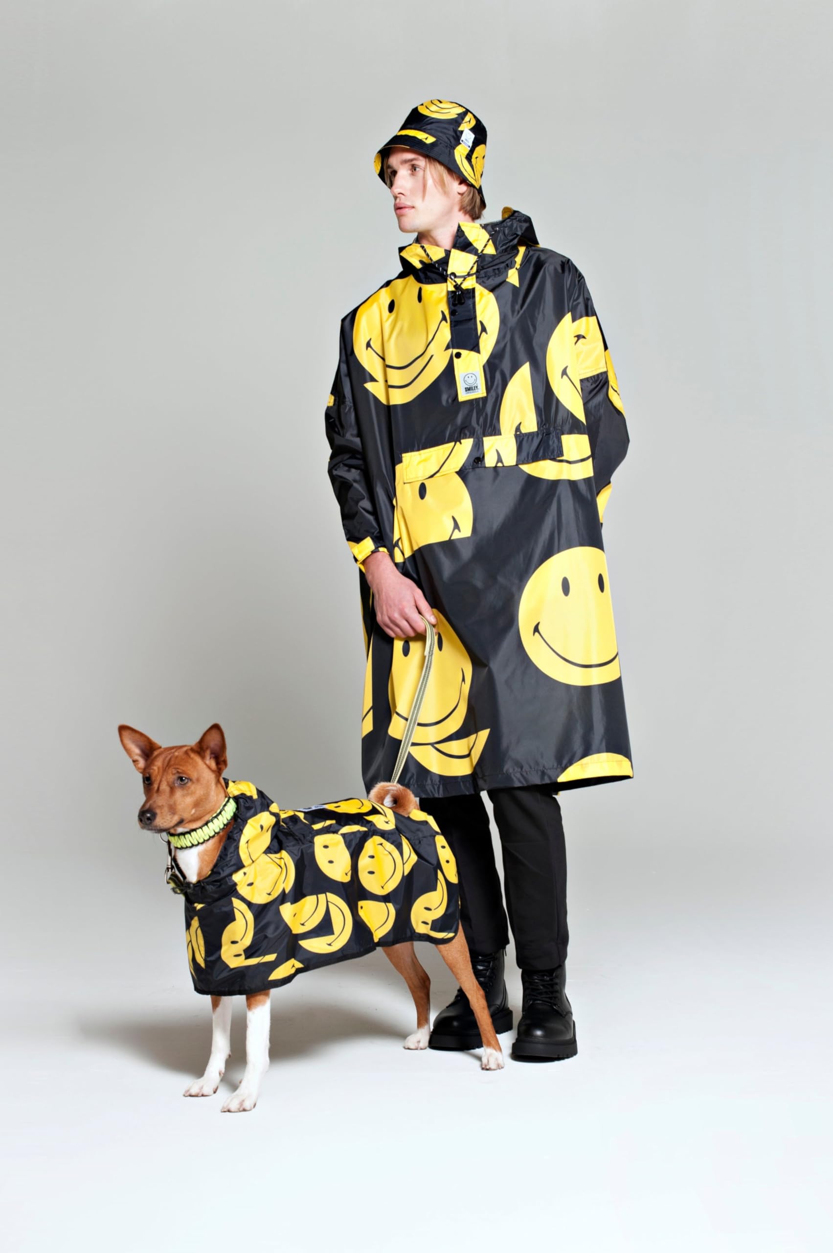 Rainkiss Poncho de pluie All Smiles, noir, jaune, Einheitsgröße Tall