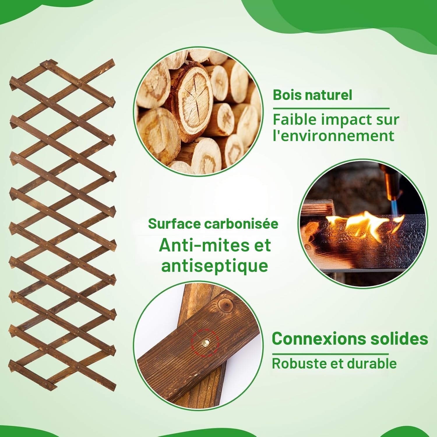 LATERN 2 Pièces Treillis Extensible pour Plantes, 180CM x 30CM Panneau en Treillis de Bois pour Plantes Grimpantes Cadre Décoratif Mural Suspendu pour Chambre Jardin Terrasse Intérieur Extérieur