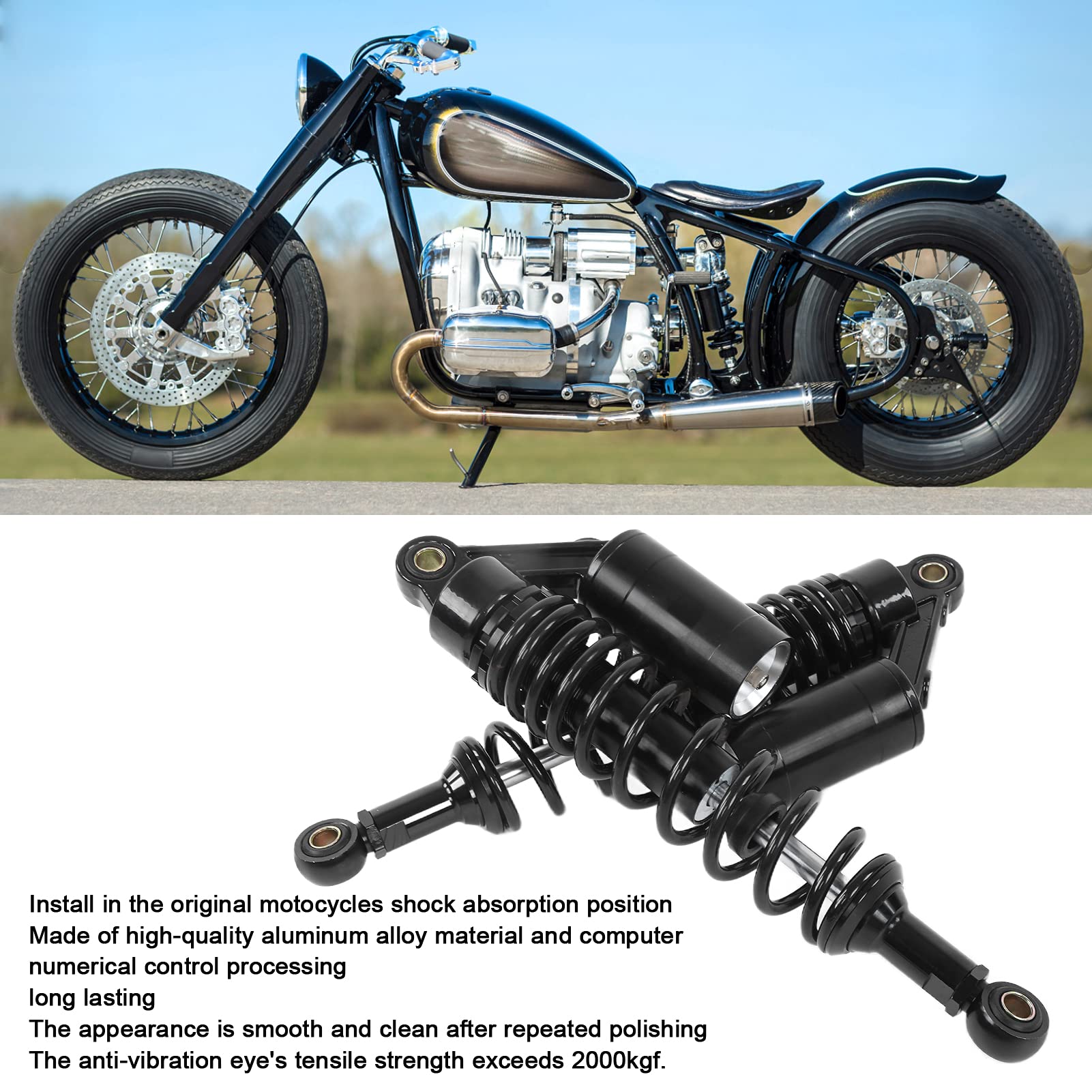 Amortyzator Motocyklowy Wytrzymała Sprężyna 340 Mm Tylne Zawieszenie do SUV-ów ATV, Aluminium i żelaza Uniwersalne (BLACK)