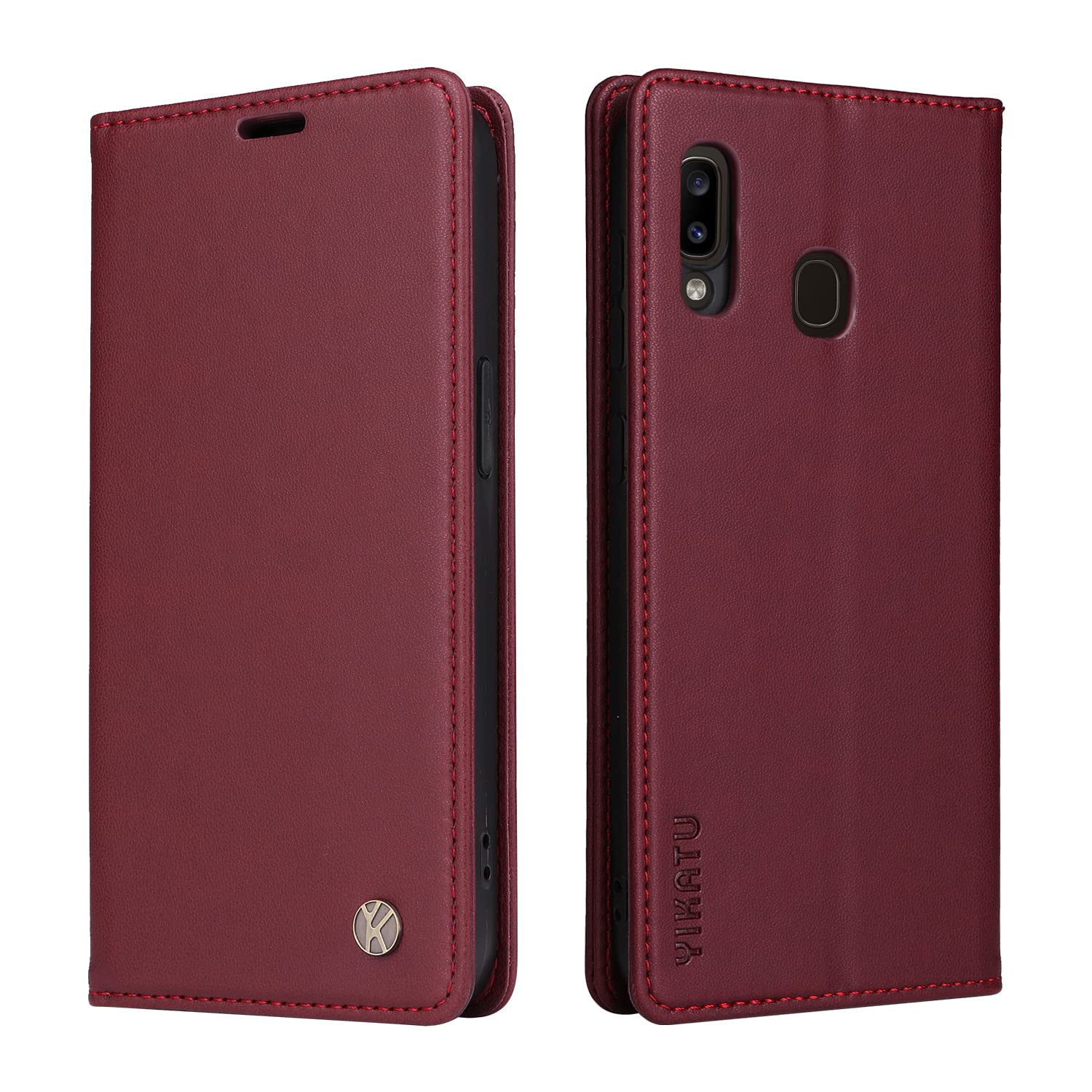 YBFJCE Case for Samsung Galaxy A20/A30 PU Leather Wallet Case Cover,Samsung Galaxy A20 Flip Folio Case with Card Holders,Magnetic Phone Case Compatible with Samsung Galaxy A30,Wine Red