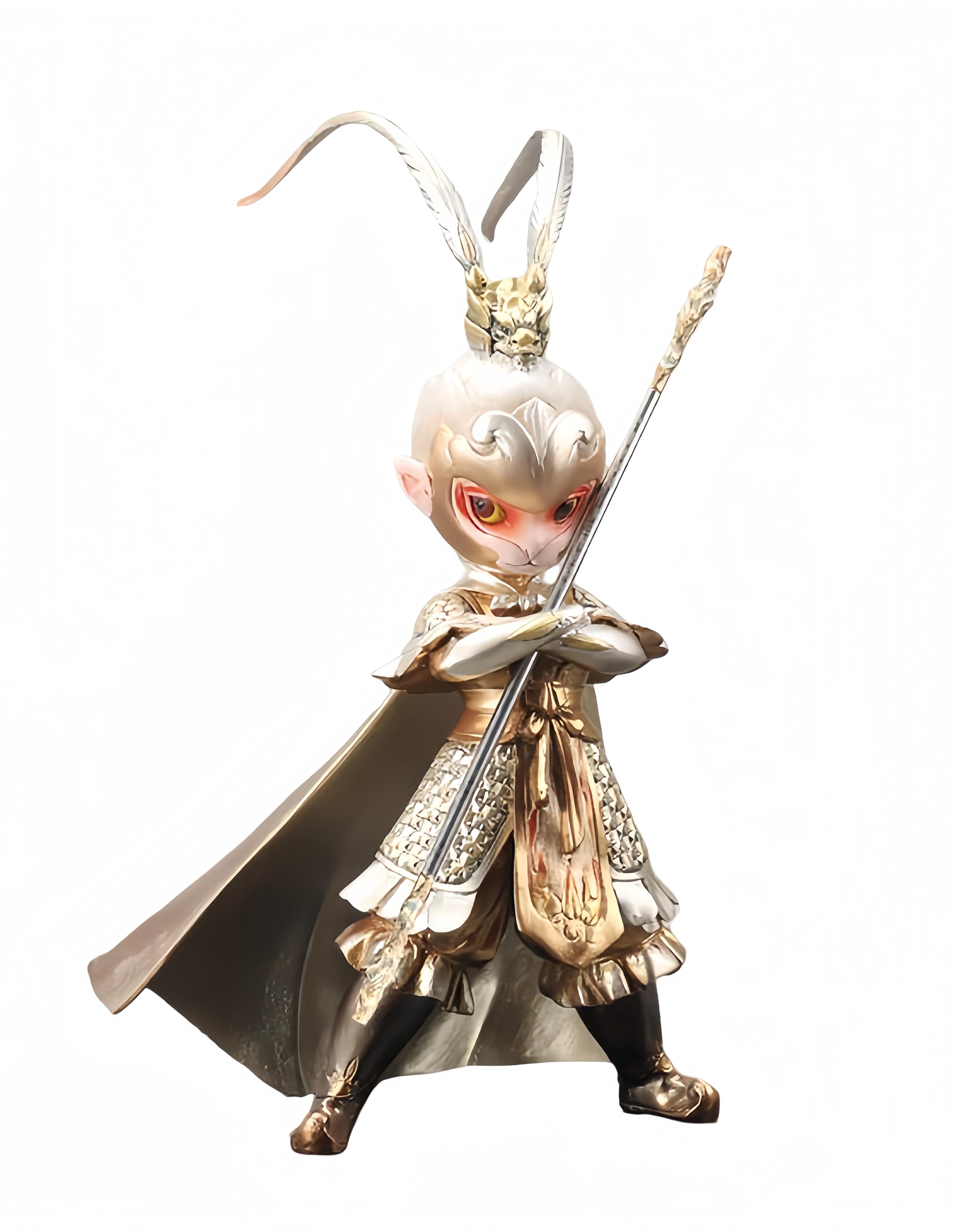CHUOZI Monkey King Statue Sun Wukong Figure Chinese Mythological feng Shui Figures Home Decor Desktop Ornament Perfect Collecting (Silver)