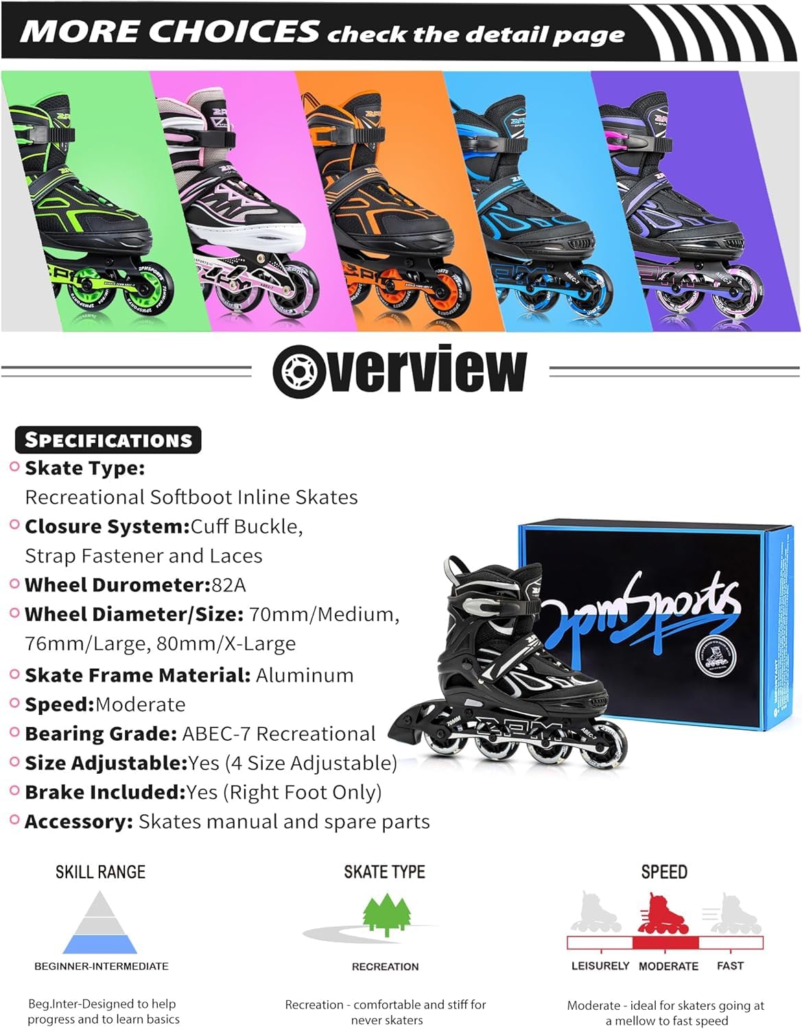2pm Sports Brice Taille réglable Roller Enfant Fille, Rollers en Ligne pour Enfants,Fille at Femmes et Homme
