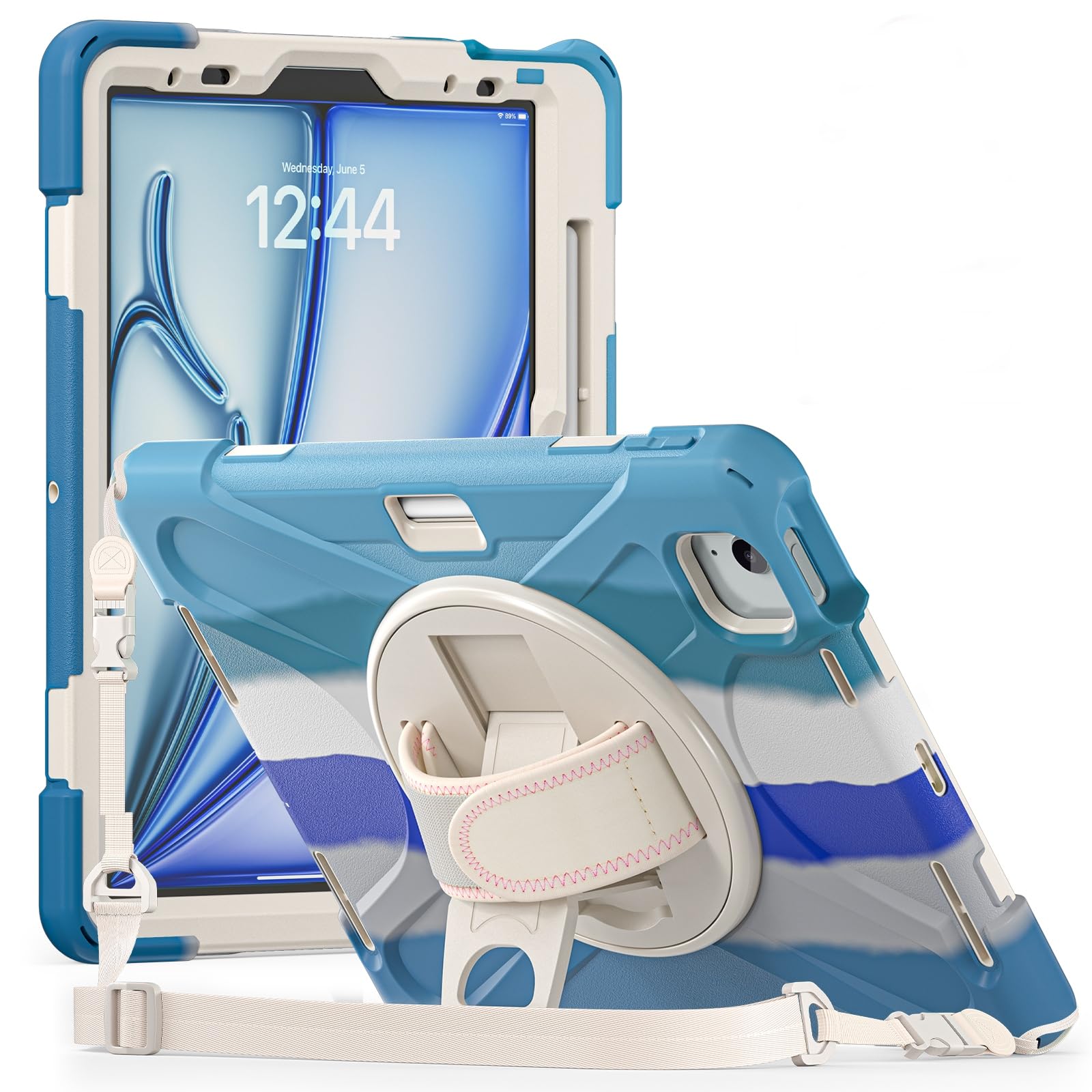 ProElite Rugged 3 Layer Armor case for Apple iPad Air 11 2024/iPad Air 5th/4th Gen 10.9/iPad Pro 11 4th/3rd Gen with Apple Pencil Holder, Hand Grip and Rotating Kickstand, Rainbow Blue (B0D5VGG6TD) Amazon Price History, Amazon Price Tracker
