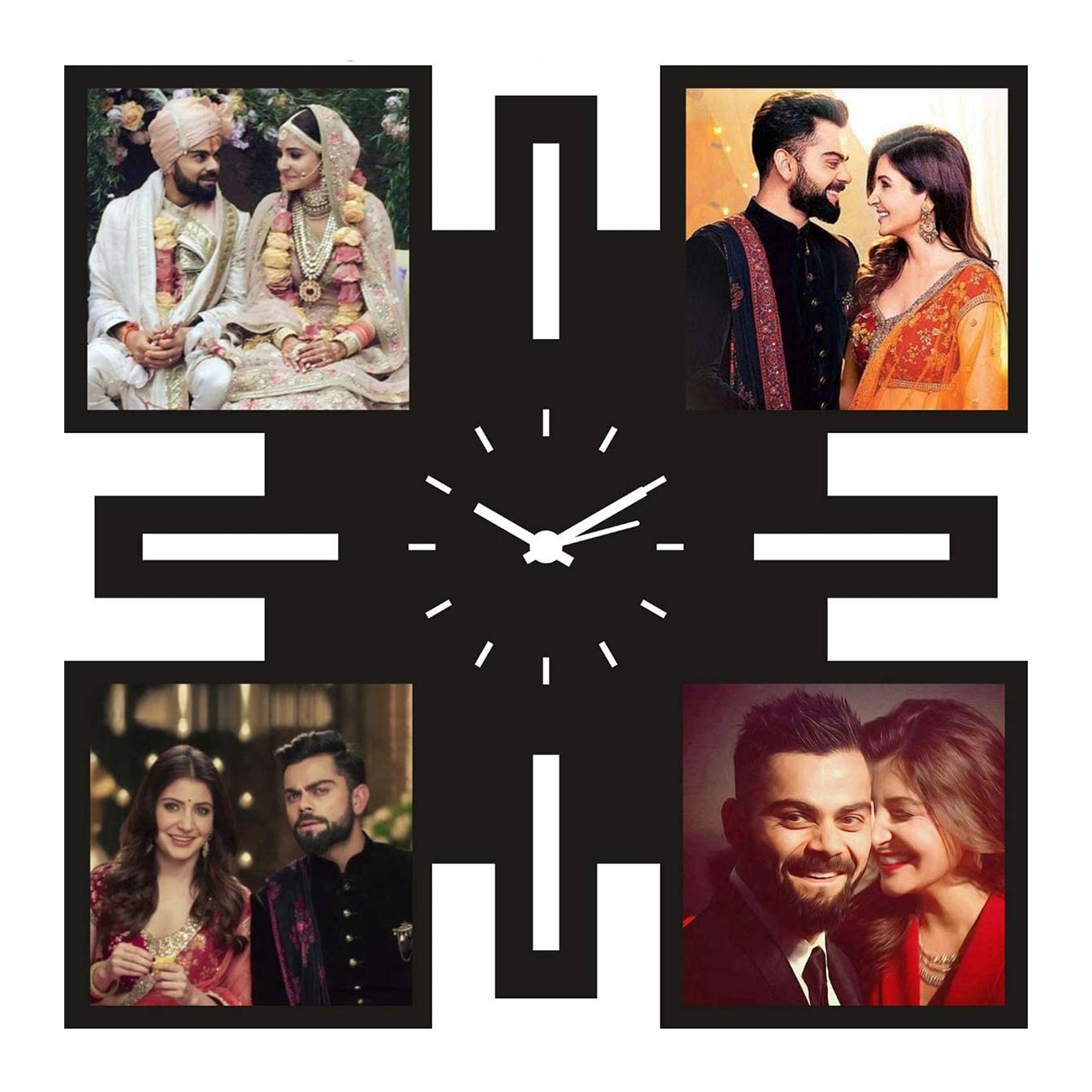 Artle Media Customized/Personalized Square Shape Wooden Wall Clock with 4 Photos for Birthday for Your Love (12 Inch x 12 Inch, Black) ARCLK707