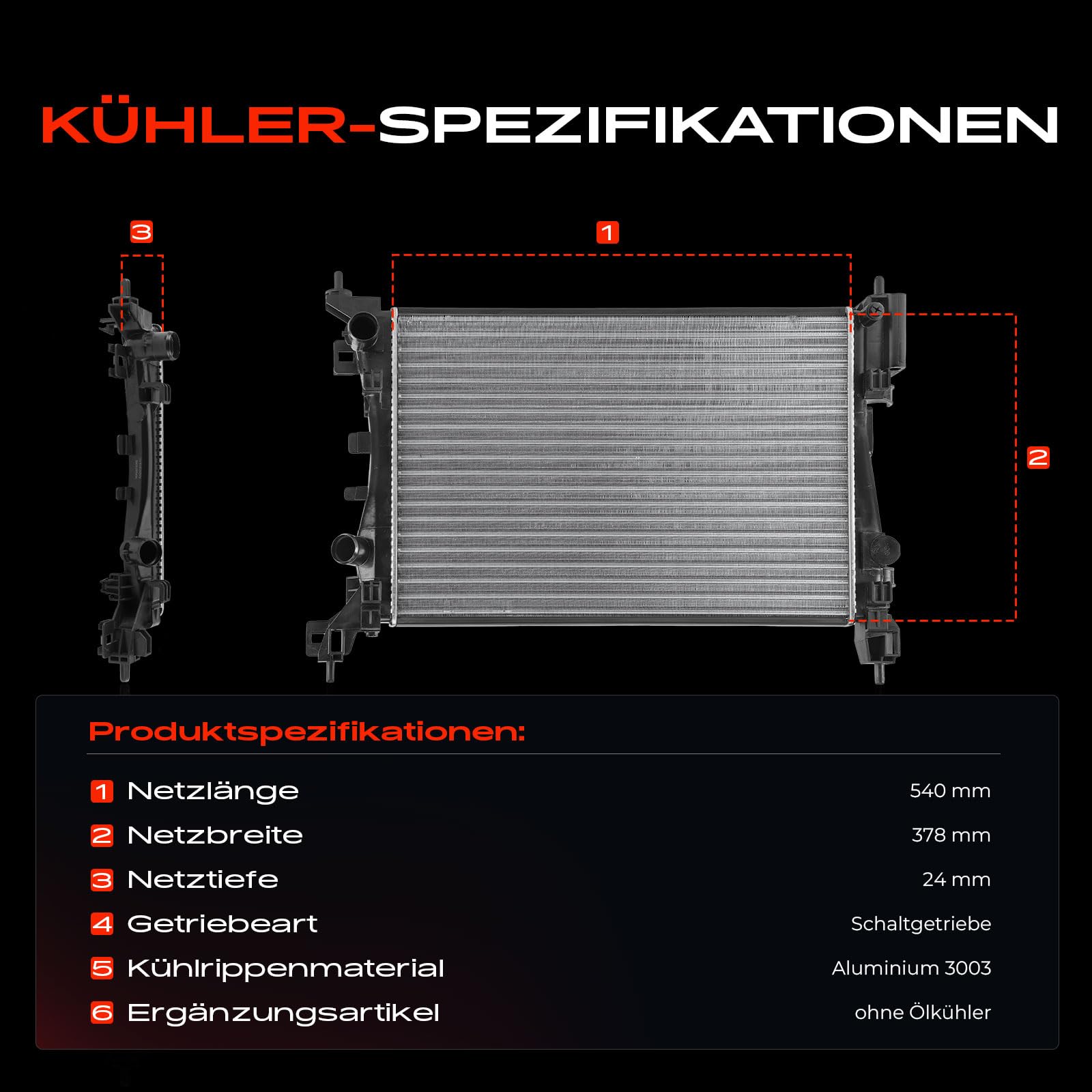 Frankberg Kühlmittelkühler Kompatibel mit Corsa D S07 1.0L-1.4L 2006-2014 Motorkühler Corsa D Kasten/Schrägheck S07 1.0L-1.2L 2006-2014 Schaltgetriebe Replace# 55701408