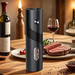 Moedor elétrico de sal e pimenta, moedor de especiarias, moedor de pimenta automático com uma mão, grossura ajustável, moedor de 110 ml