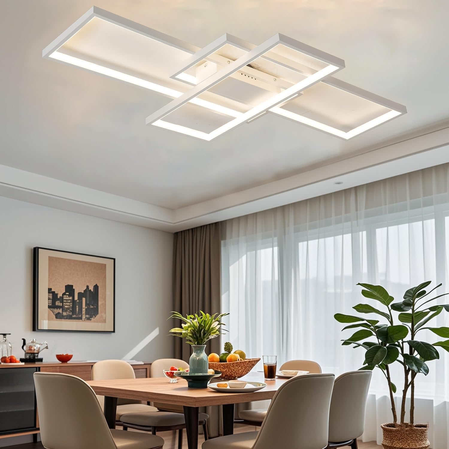 Plafoniera LED Semplice Soffitto Moderno Lampada Salone Del Soffitto Atmosferica Rettangolare Faretti Lampada Da Letto in Alluminio Acrilica Riflettori Dimming Continuo Con Telecomando,Bianca,L80