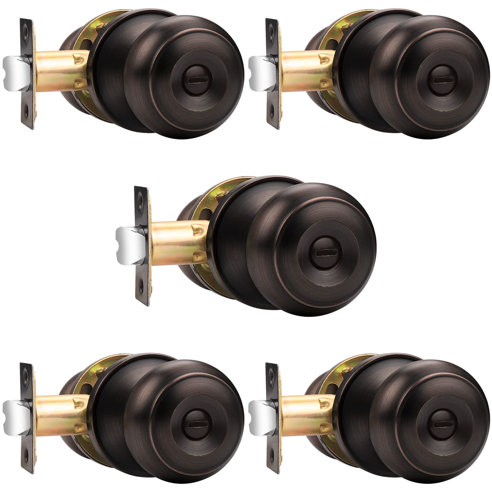 Probrico Oil Rubbed Bronze Door Knob, Bronze Interior Door Knobs for Bathroom, Privacy Bedroom Door Knobs with Lock, 5 Pack