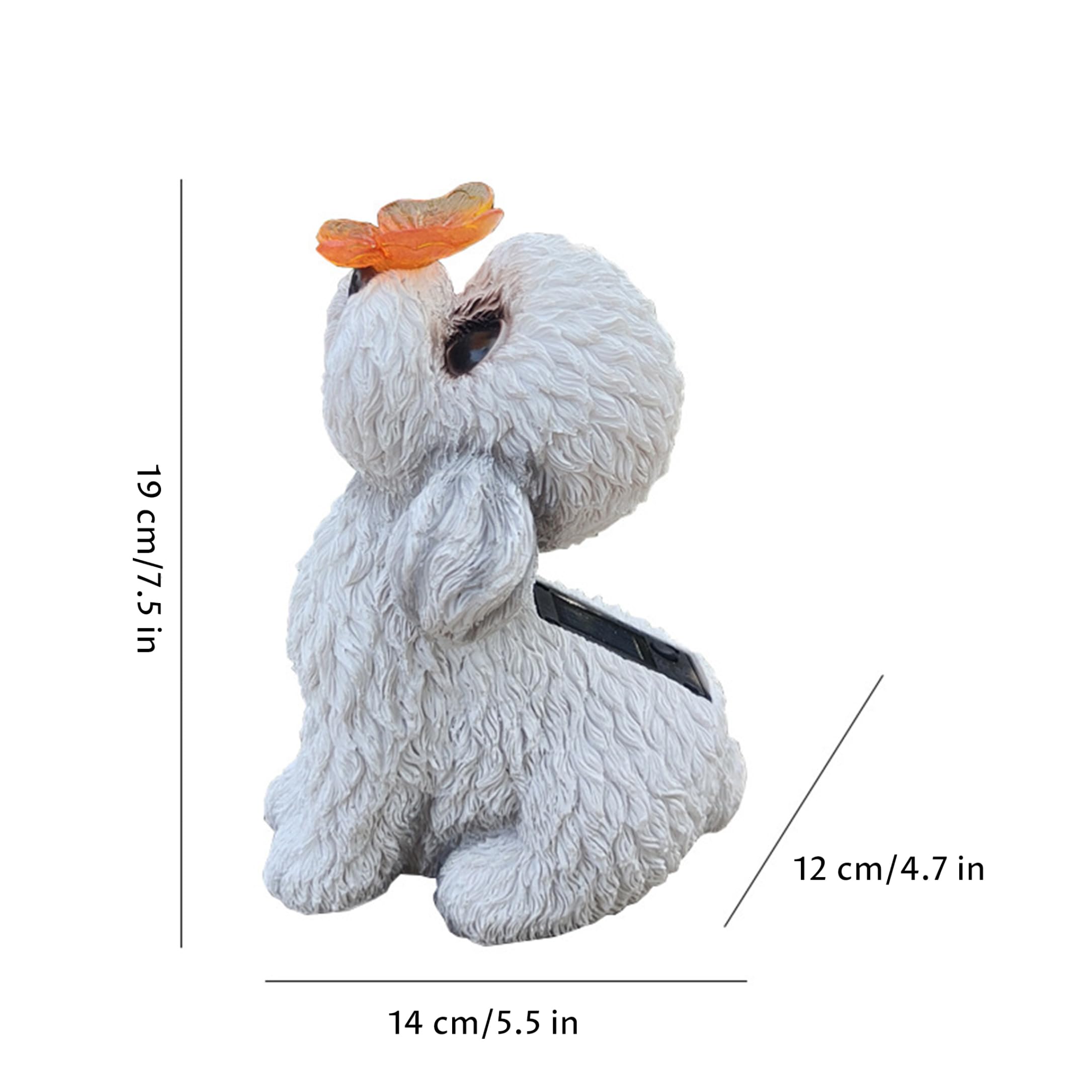 Estatuas de Perros al Aire Libre, Estatua de jardín Solar, estatuilla de Perro de Peluche Blanco con luz LED de Mariposa - Decoración de Patio y Patio al Aire Libre