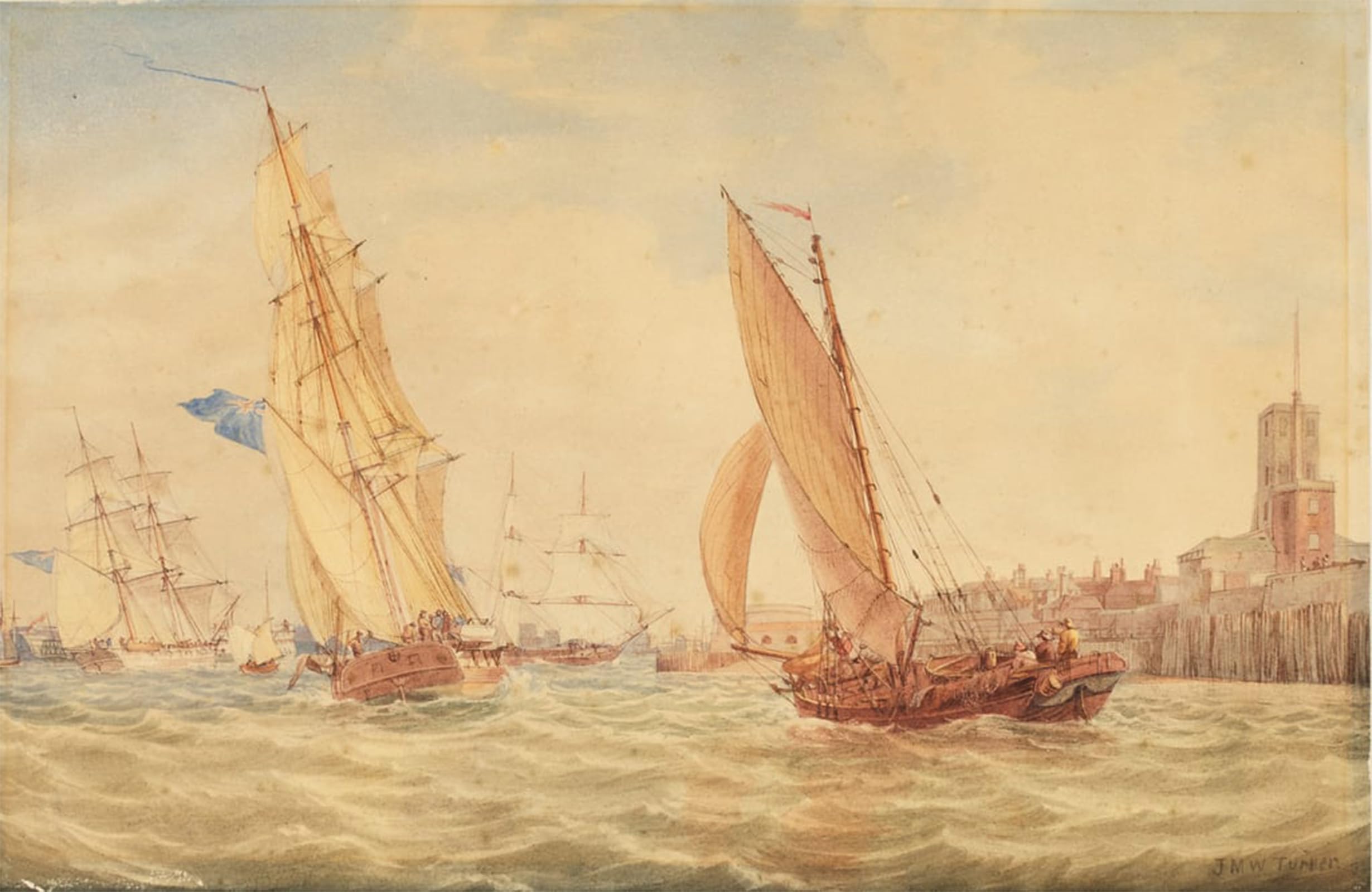 POSTERIIk Famous Print Pop Art Wall Art Graffiti Three Sloops of War and a Fishing Smack Going Into Habour Portsmouth by Mallord William Turner Art Prints for Home Decor 60x90cm