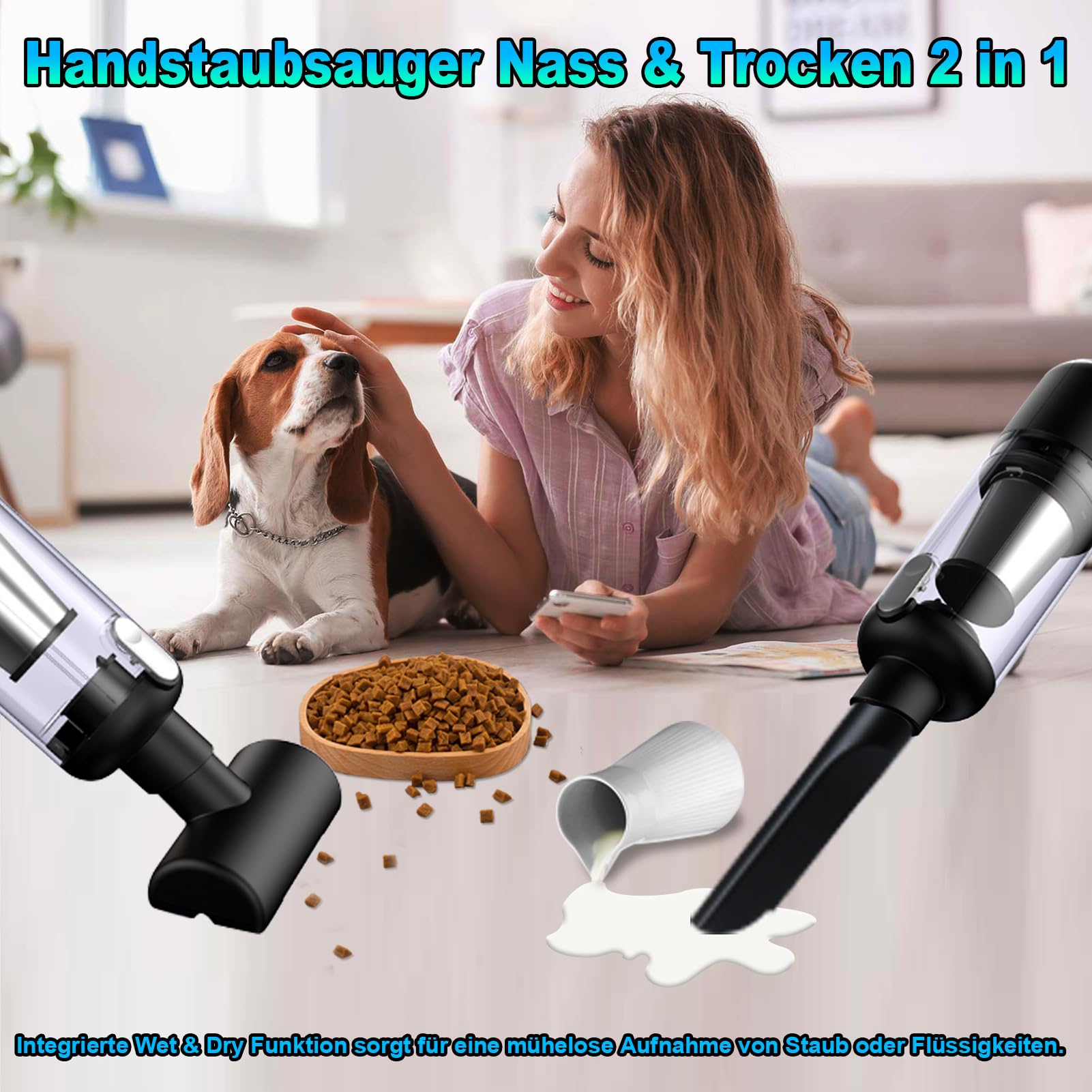 Aspirador de Mano Potente 16000PA, Aspiradora de Coche Sin Cable, Mini Aspiradora Portátil Recargable de Mano Inalámbrica con Filtro HEPA, Autonomía de 25 Minutos, para sólidos y líquidos