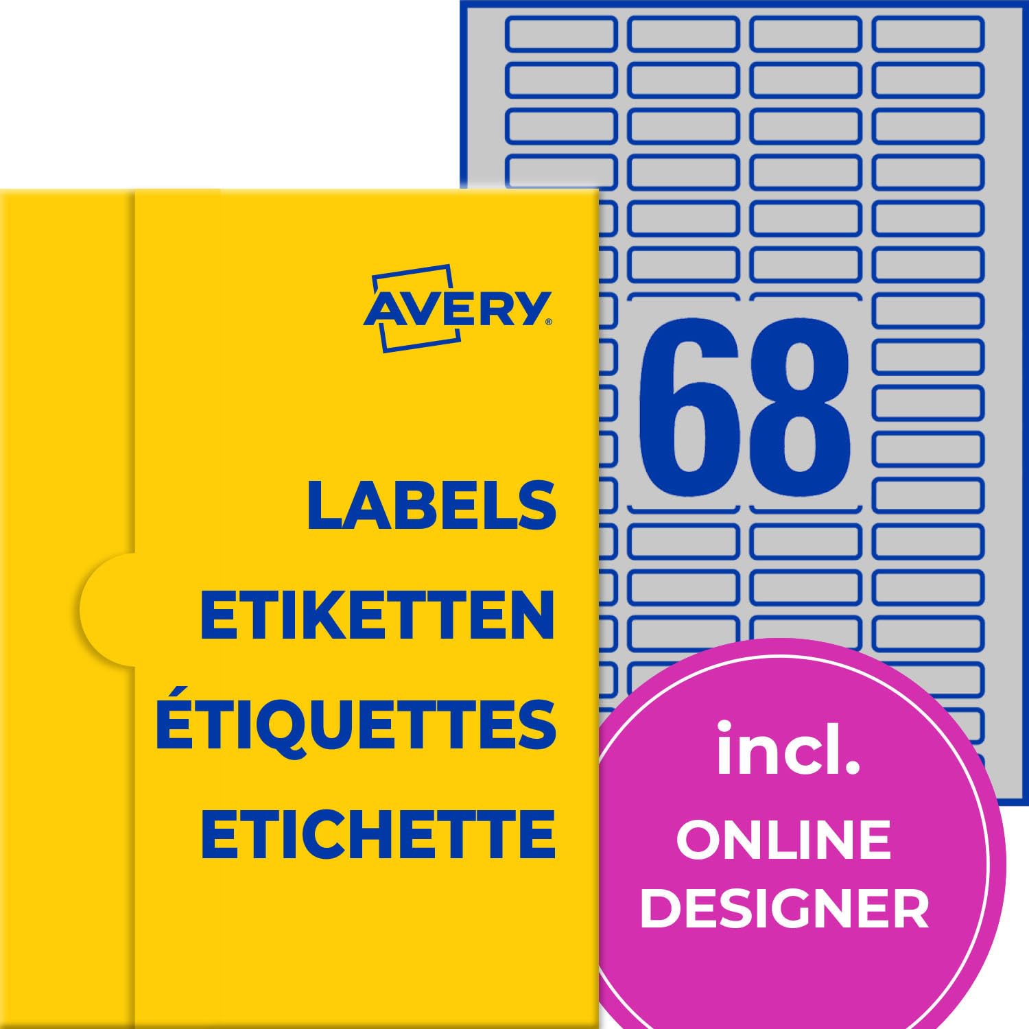 AVERY Zweckform Typenschild Folienetiketten (1.700 Aufkleber, 40x12mm auf A4, stark selbstklebend, strapazierfähig, wetterfest, bedruckbare Klebefolie, blanko) 25 Blatt, silber