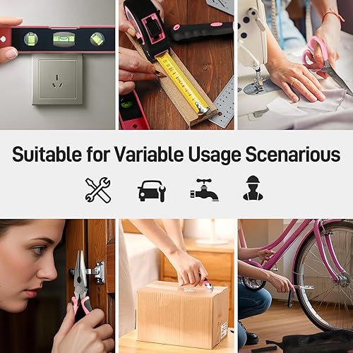 Miniatura 4 de COMOWARE Kit de herramientas para el hogar de 218 piezas, color rosa, juego de herramientas de mano básicas para el hogar con bolsa, kit de