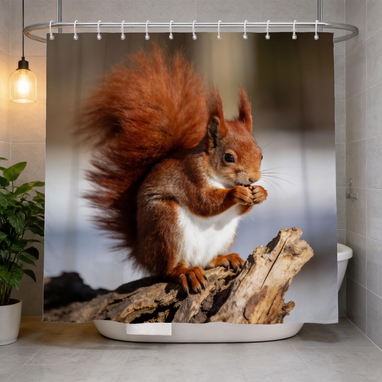 Hongduo 3D Forest Squirrel Shower Curtain for Stalls Bathtubs Animal Bathroom Decor Shower Curtain Set Polyester Fabric Waterproof 200x200cm/79X79 Inch with Hooks